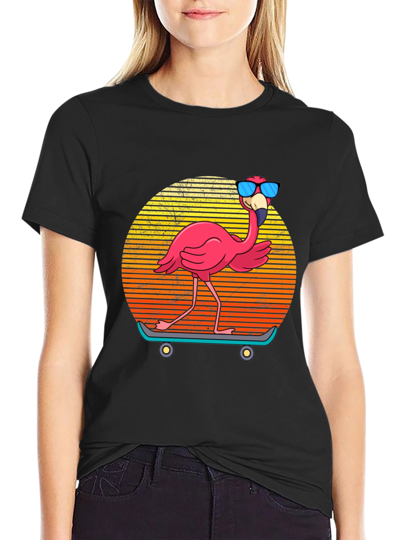 Skateboarding Flamingo Graphic Tee