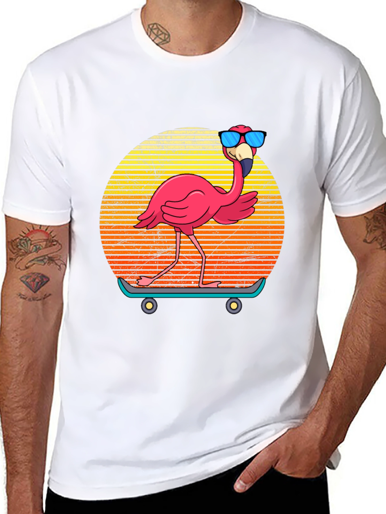 Skateboarding Flamingo Graphic Tee