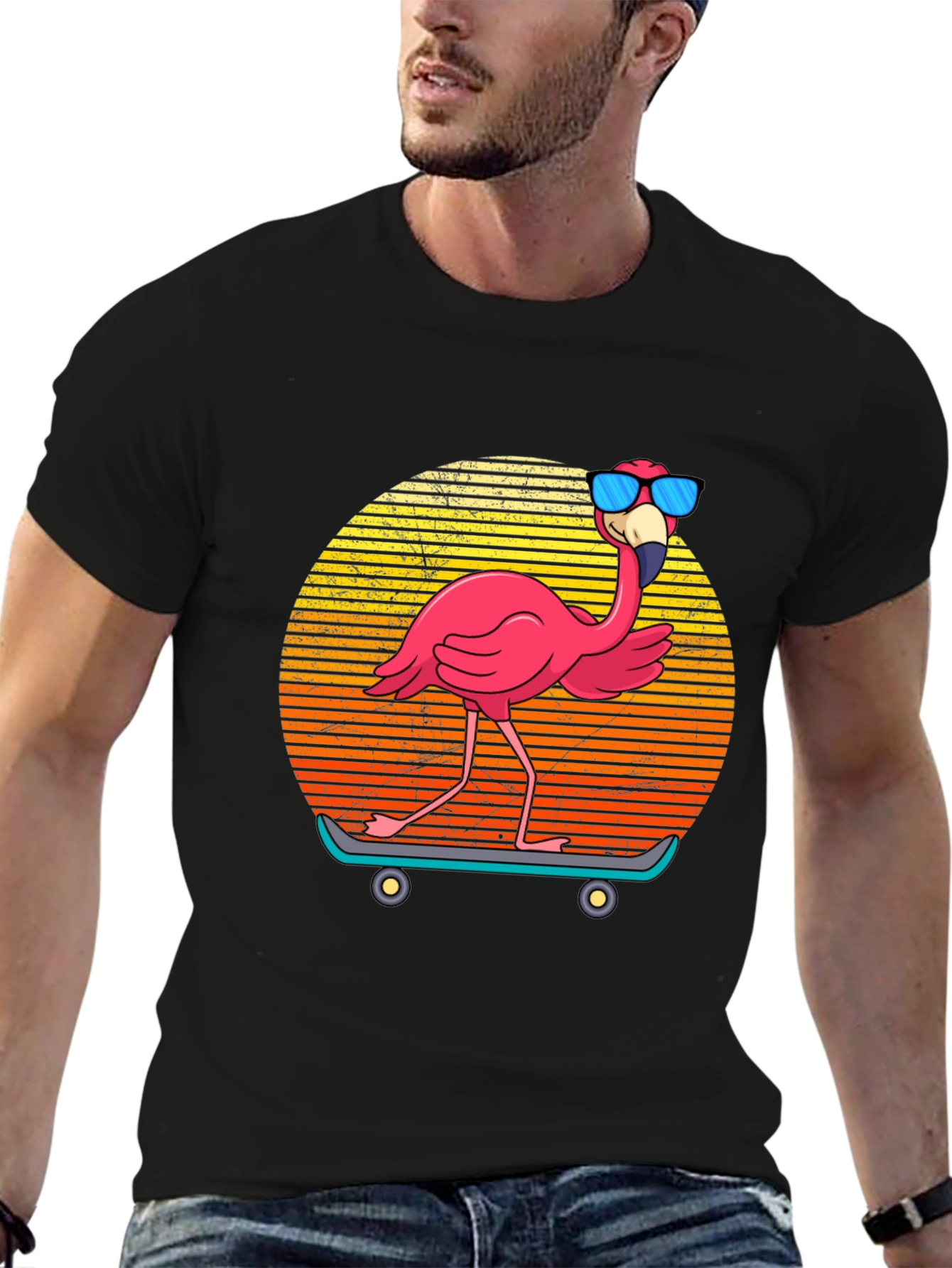 Skateboarding Flamingo Graphic Tee