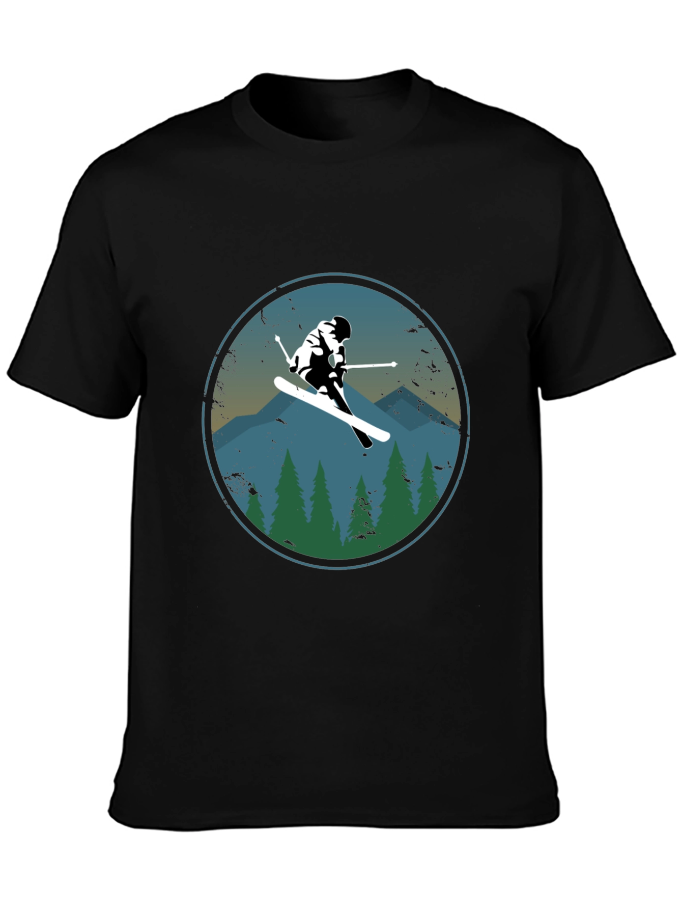 Skier T-Shirt - Mountain Scene Graphic Tee