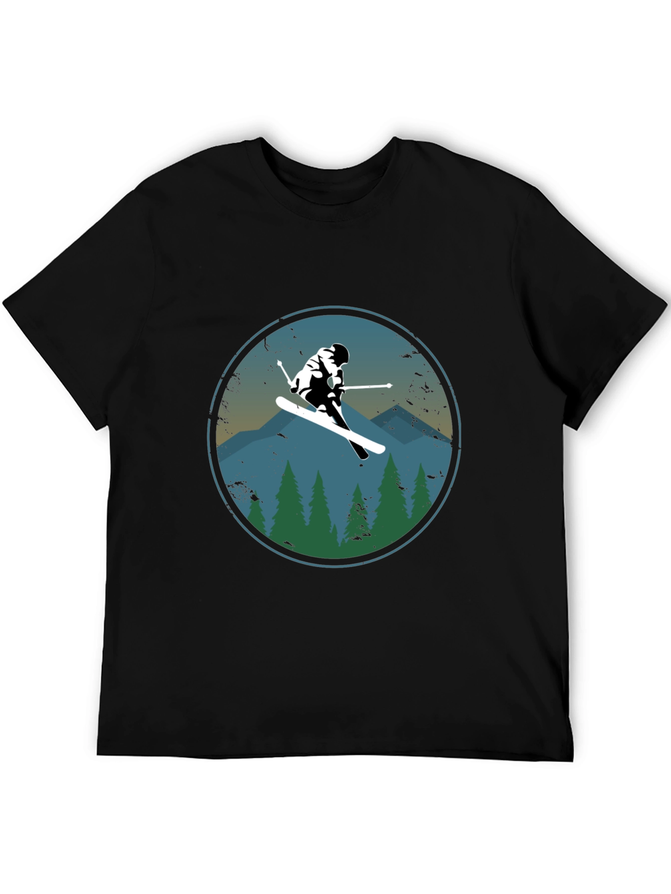 Skier T-Shirt - Mountain Scene Graphic Tee