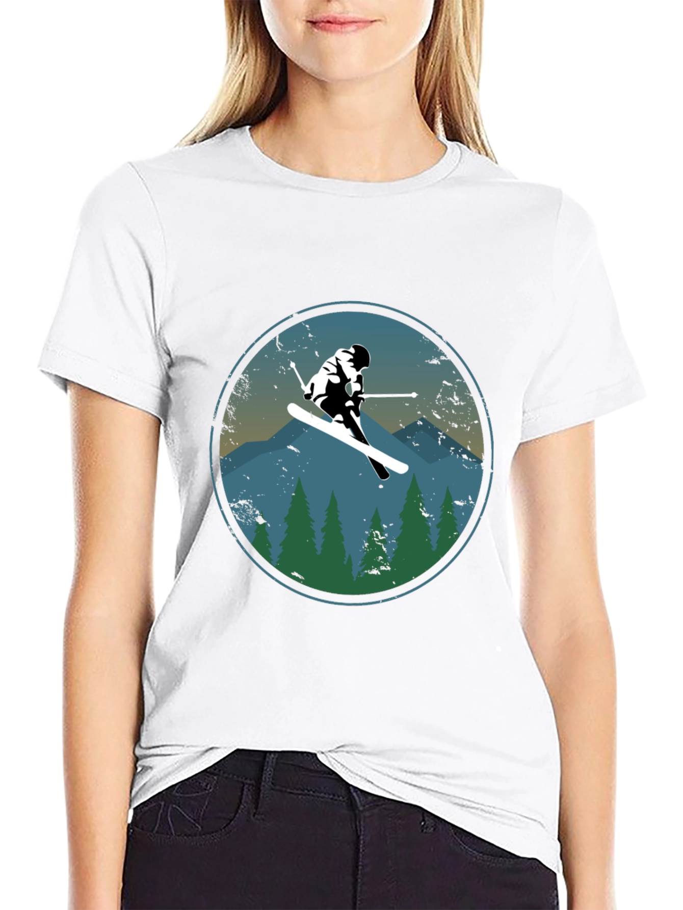 Skier T-Shirt - Mountain Scene Graphic Tee