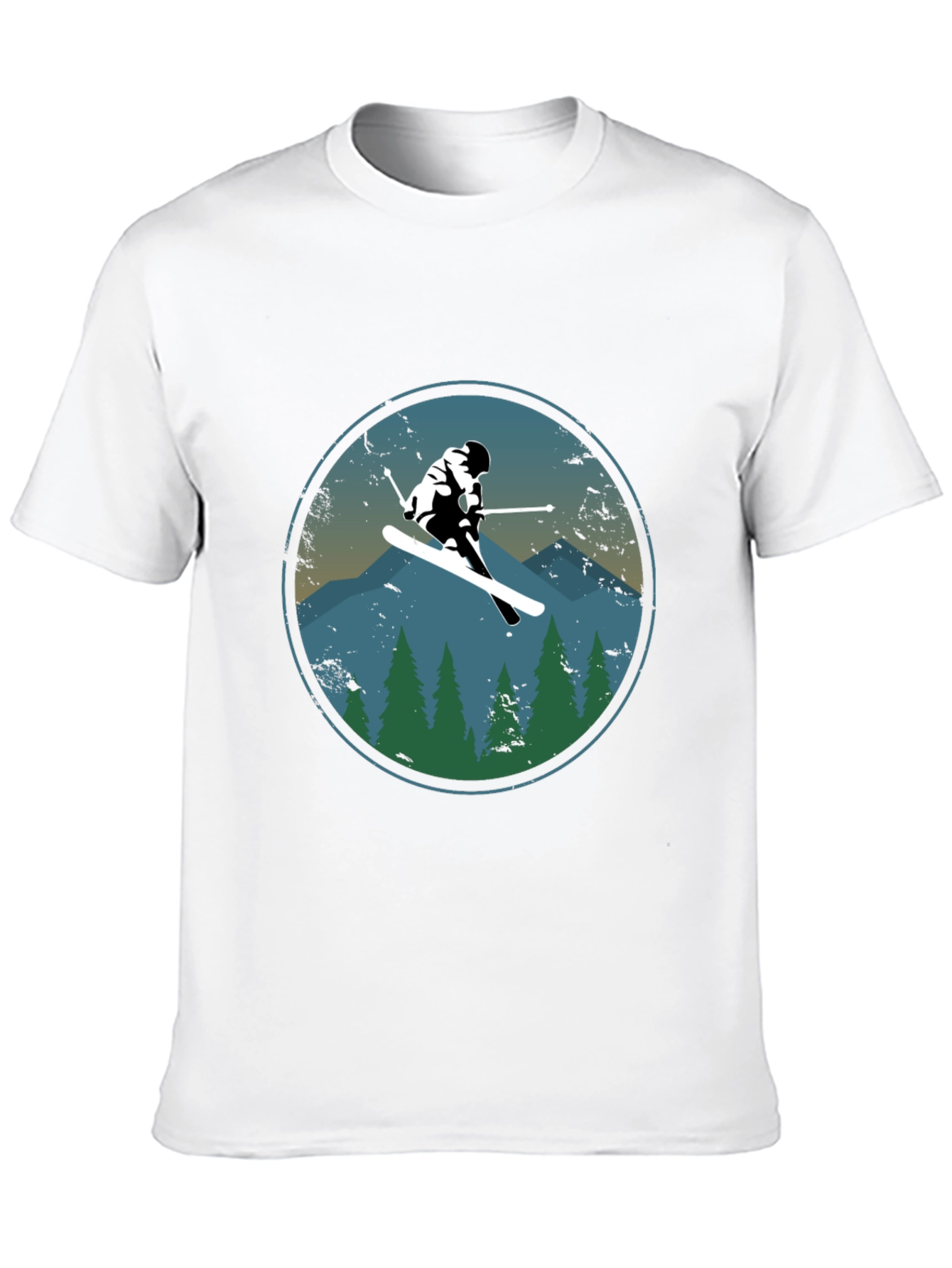 Skier T-Shirt - Mountain Scene Graphic Tee