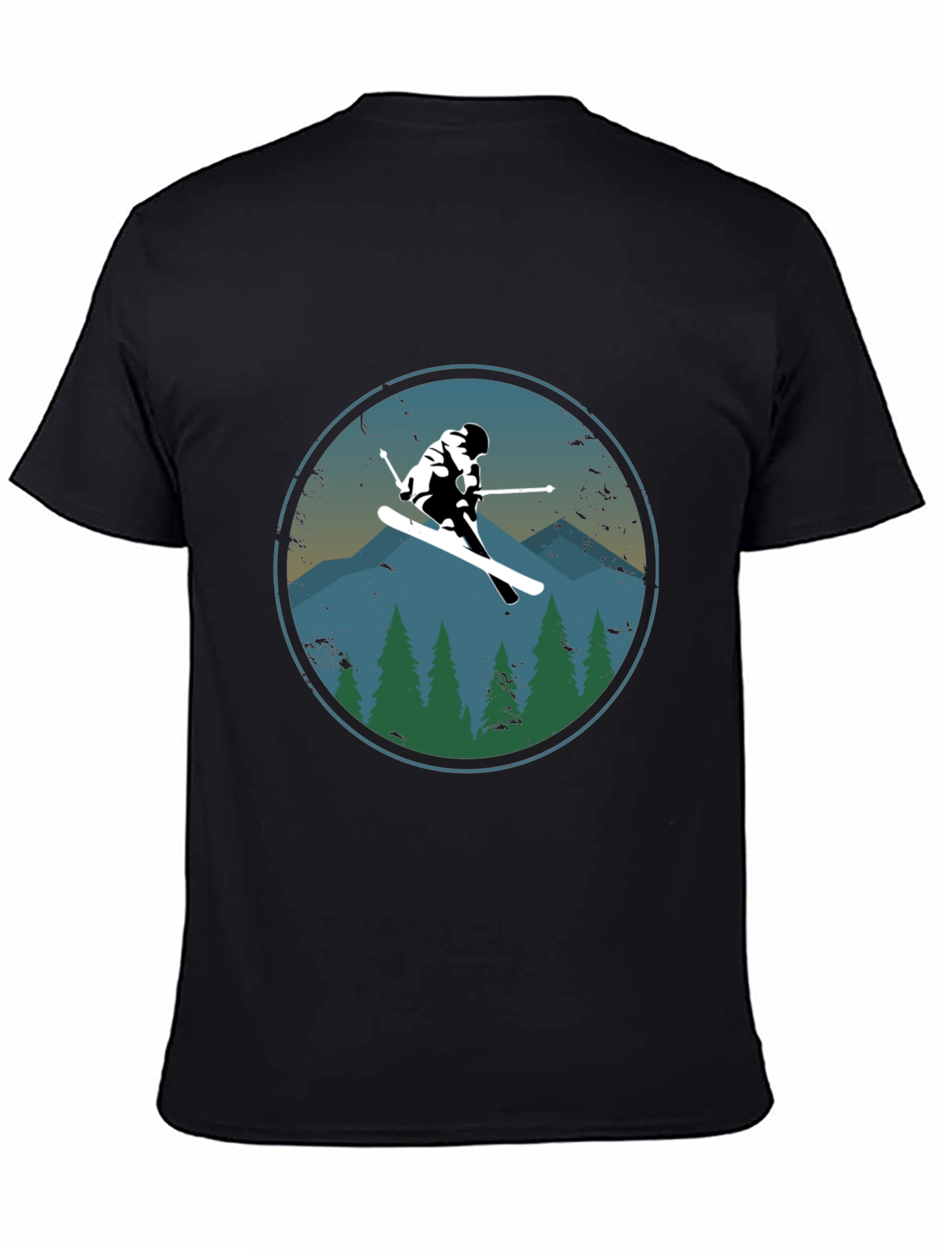 Skier T-Shirt - Mountain Scene Graphic Tee