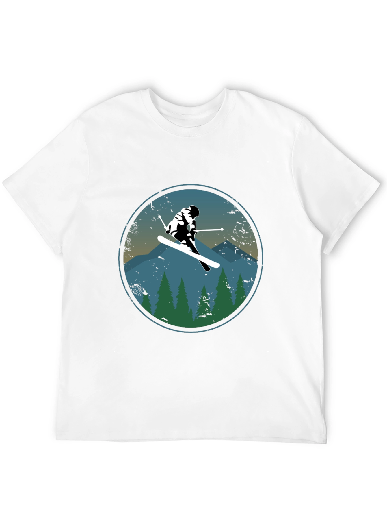 Skier T-Shirt - Mountain Scene Graphic Tee