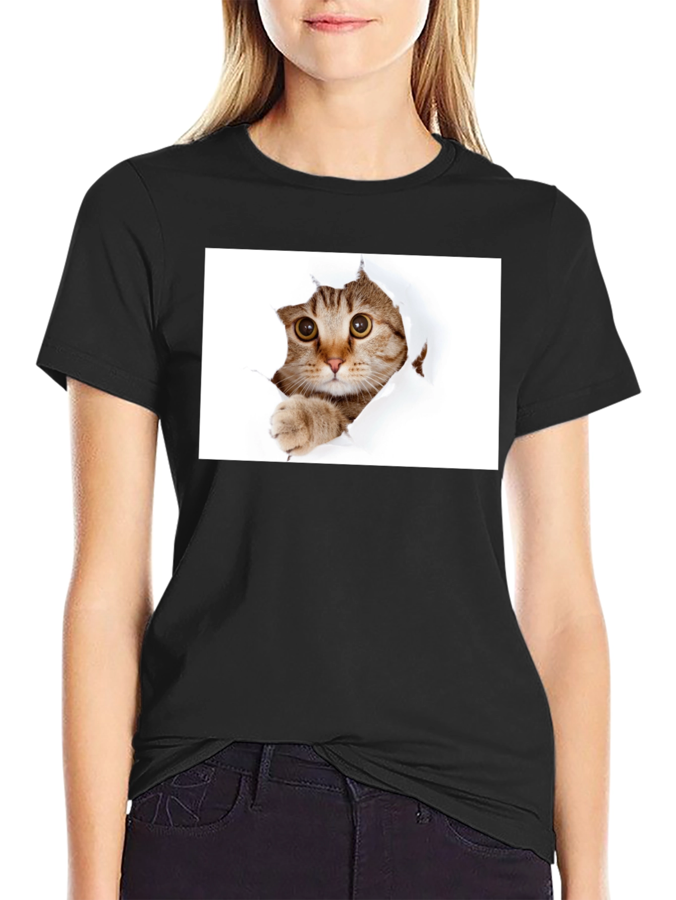 Cat Peekaboo Black T-Shirt - Unique Graphic Tee