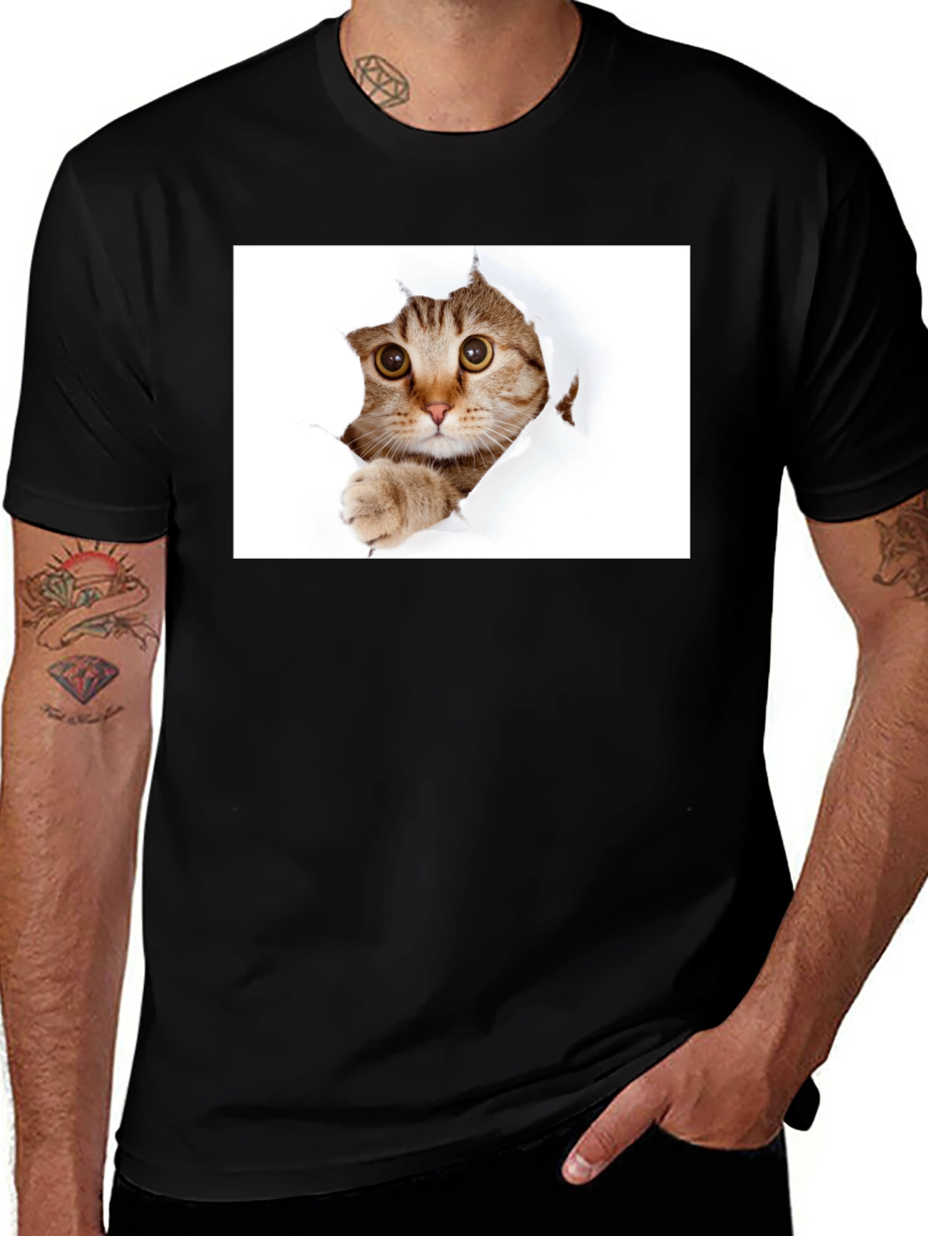 Cat Peekaboo Black T-Shirt - Unique Graphic Tee