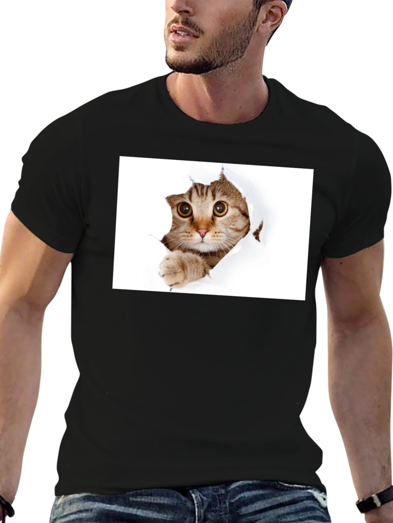 Cat Peekaboo Black T-Shirt - Unique Graphic Tee