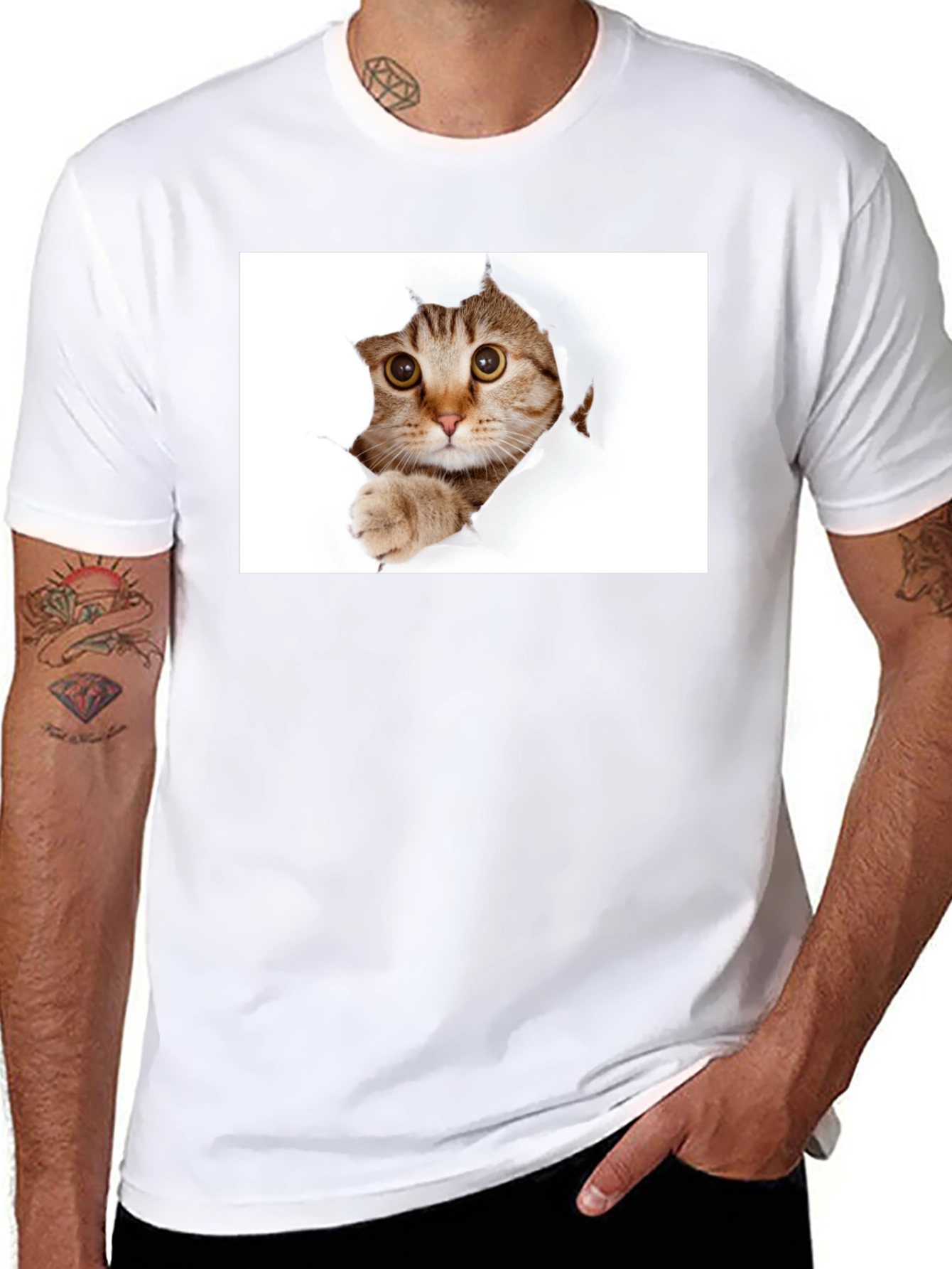 Cat Peekaboo Black T-Shirt - Unique Graphic Tee
