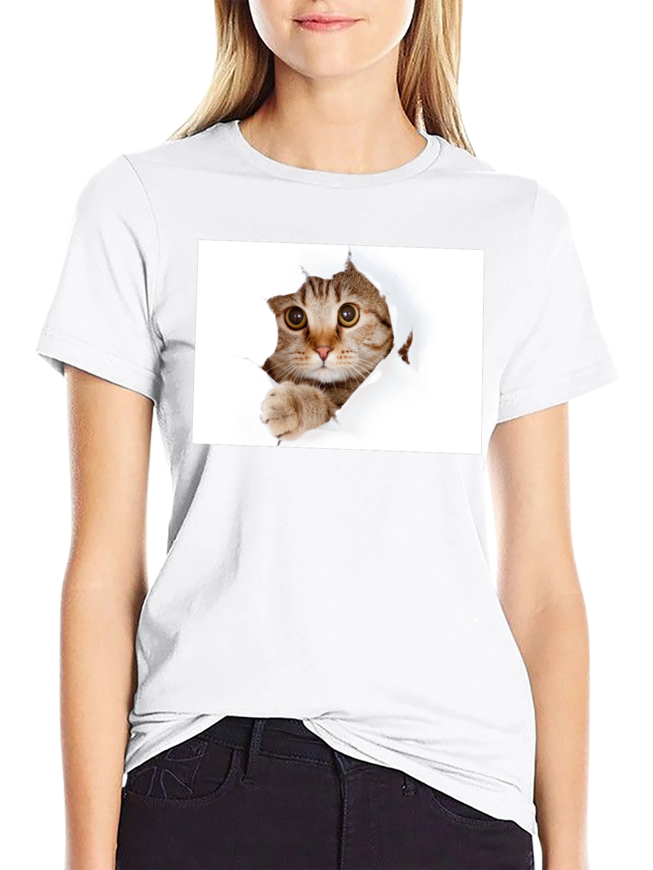 Cat Peekaboo Black T-Shirt - Unique Graphic Tee