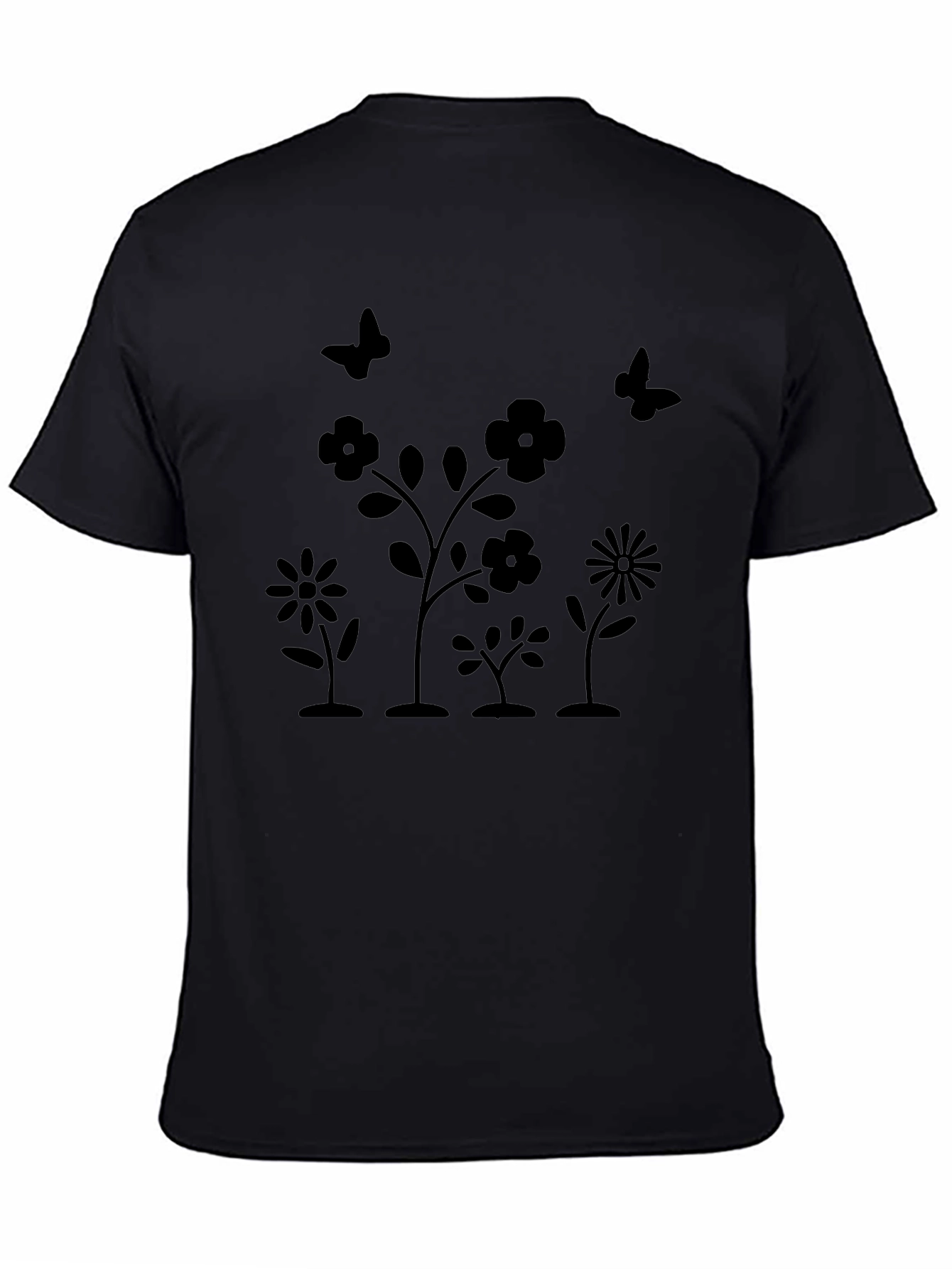 Floral Butterfly Graphic Black T-Shirt