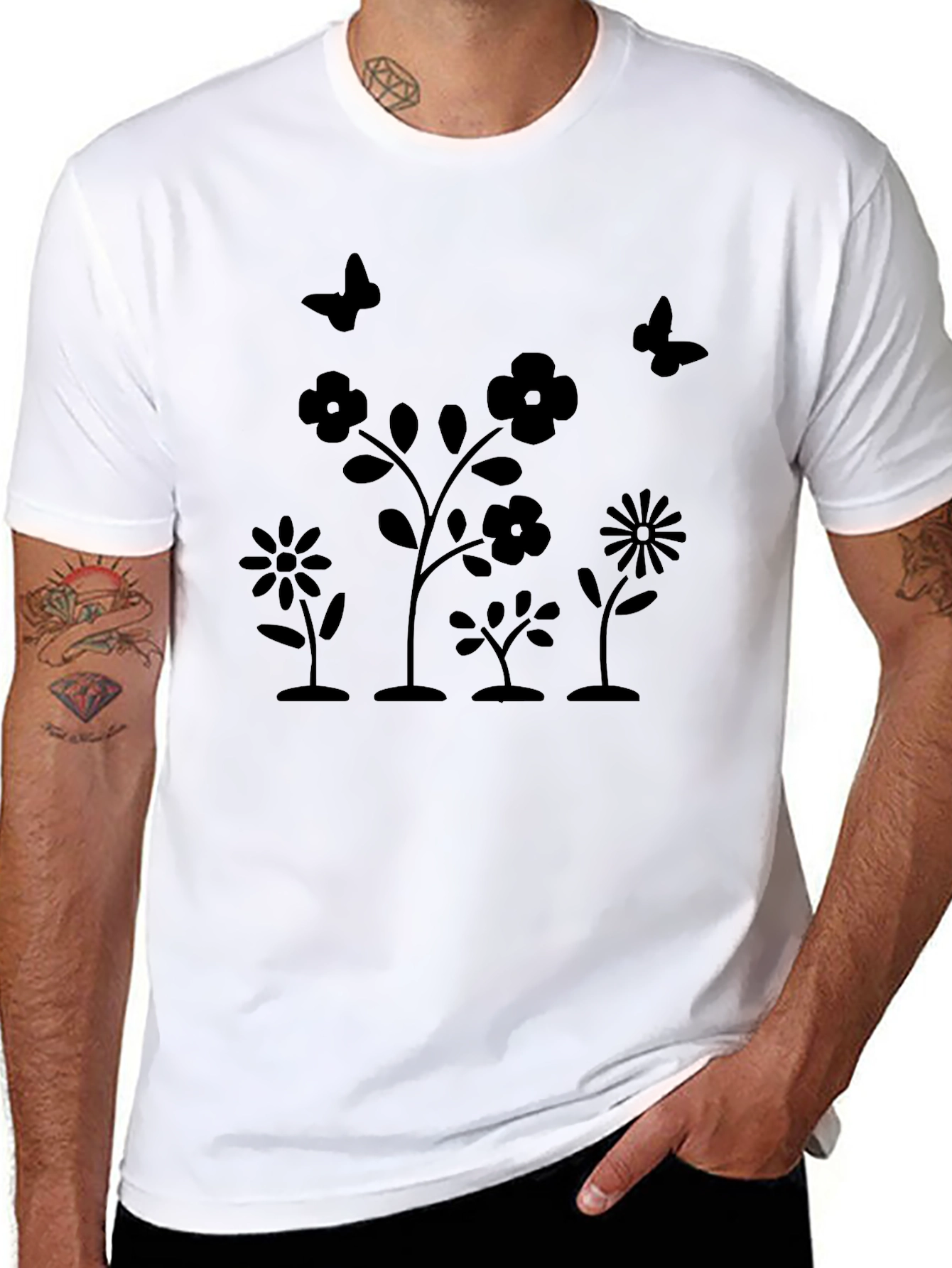 Floral Butterfly Graphic Black T-Shirt
