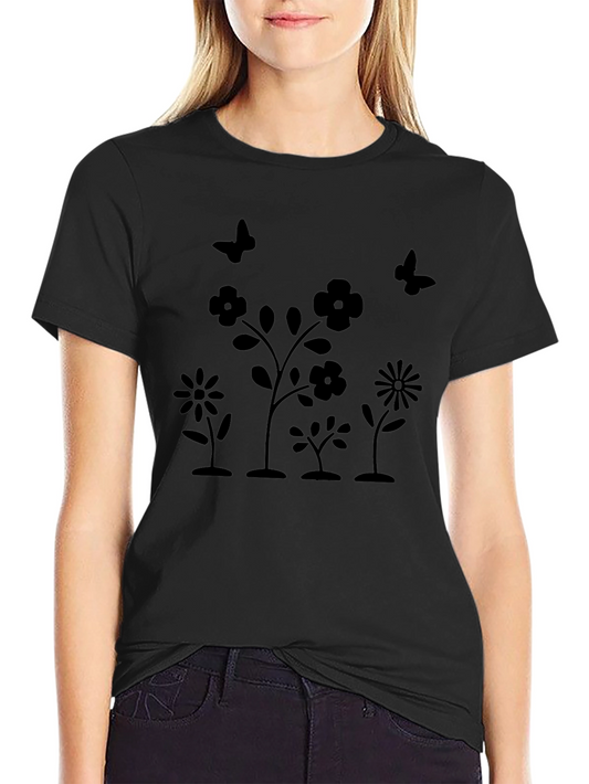 Floral Butterfly Graphic Black T-Shirt