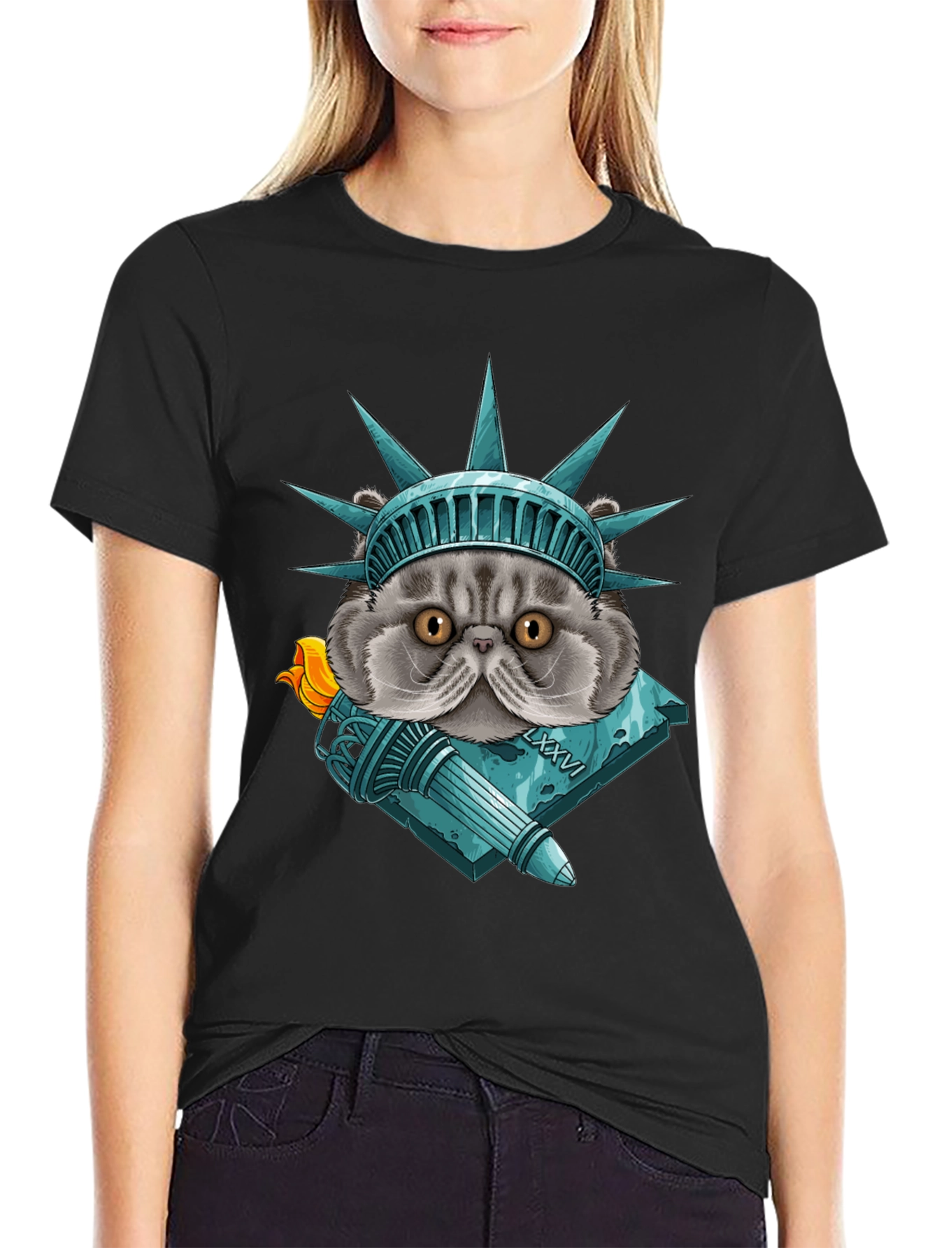 Statue of Liberty Cat Graphic T-Shirt