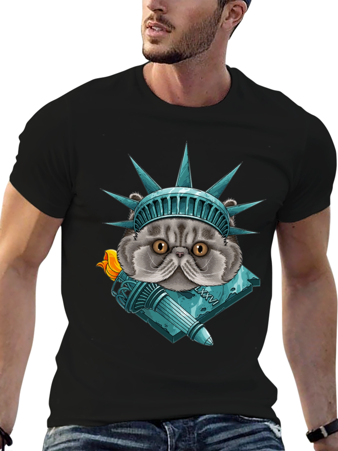Statue of Liberty Cat Graphic T-Shirt
