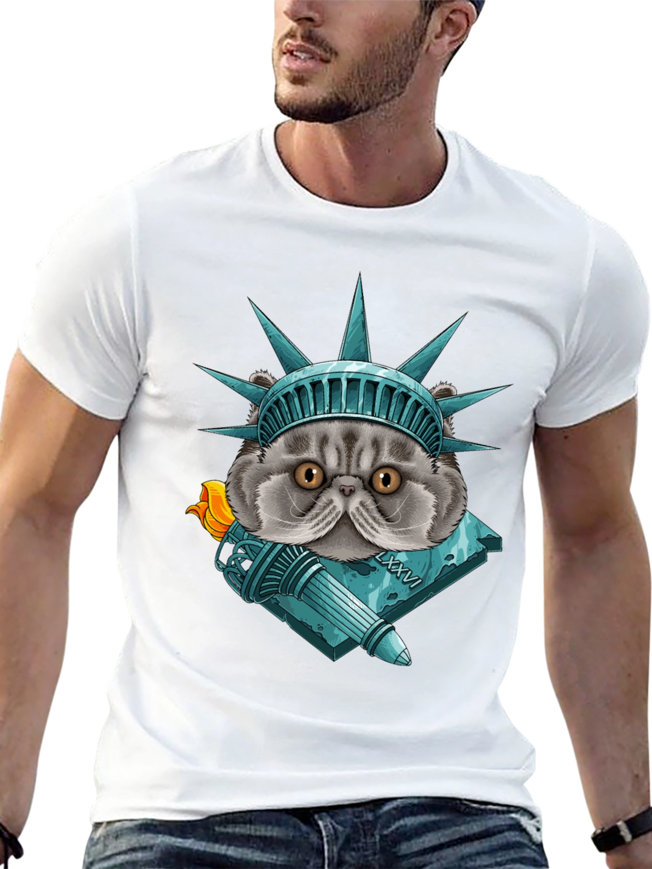 Statue of Liberty Cat Graphic T-Shirt
