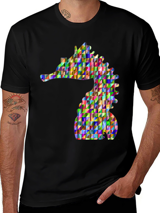 Colorful Seahorse Graphic Tee - Modern Geometric Design