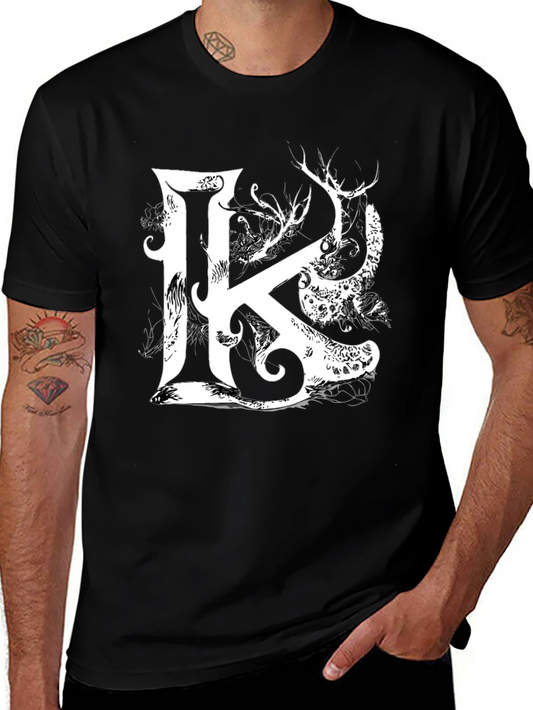 Letter K Graphic Tee - Black Cotton Blend