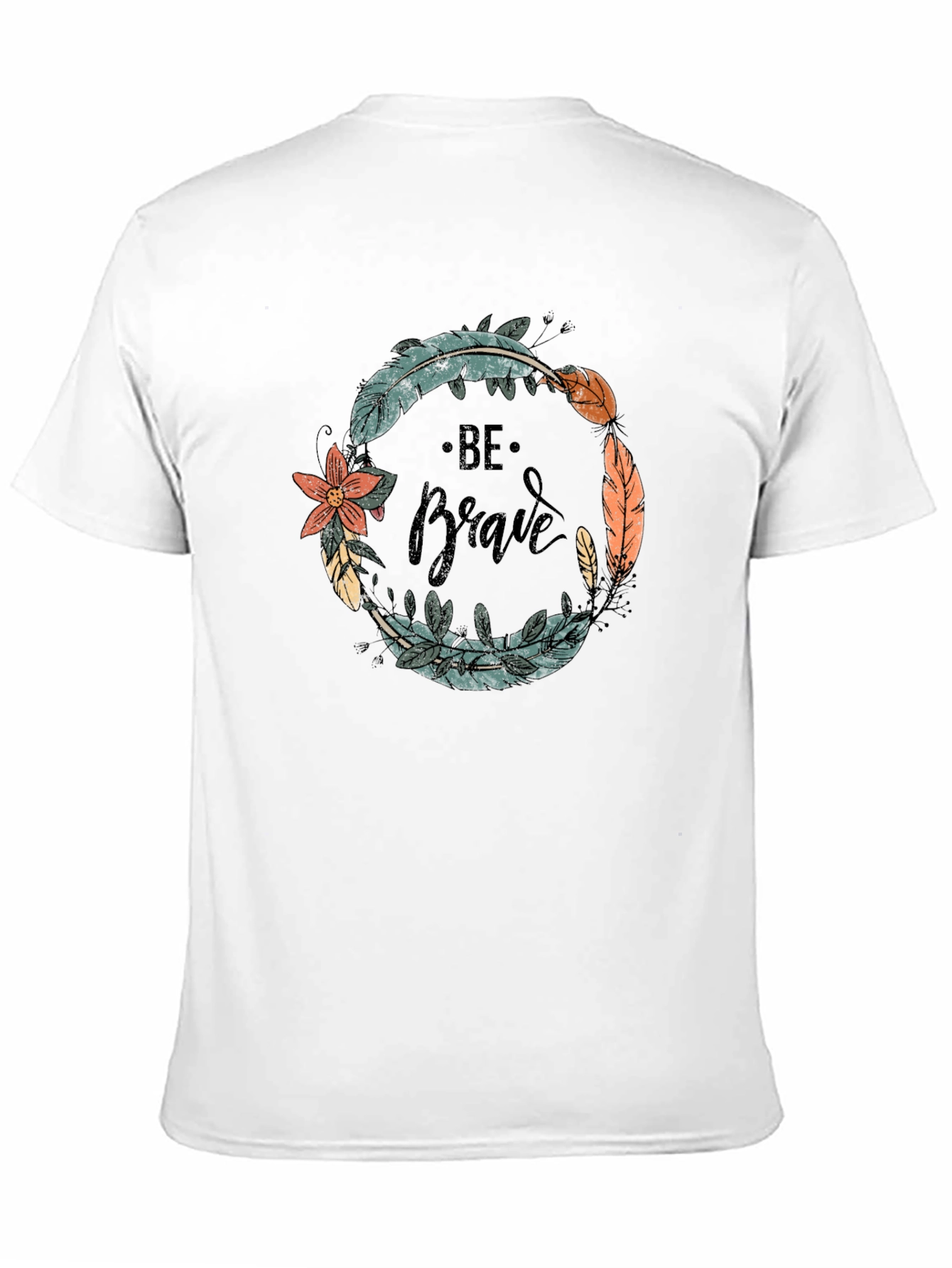 Be Brave Feather Wreath Graphic Tee - Black