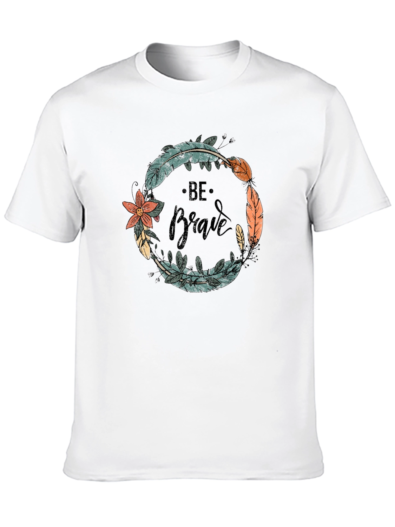 Be Brave Feather Wreath Graphic Tee - Black