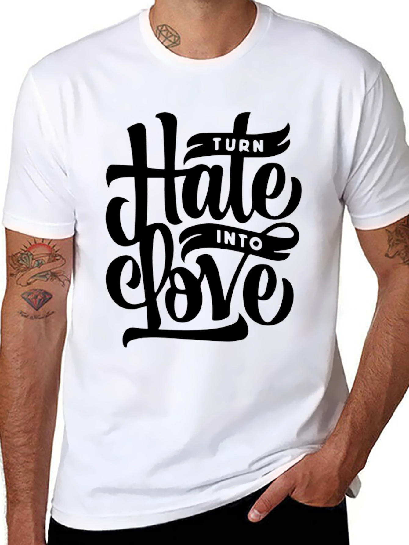 Turn Hate Into Love Black Graphic T-Shirt