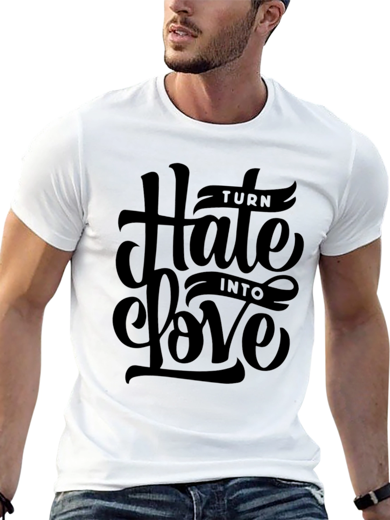 Turn Hate Into Love Black Graphic T-Shirt