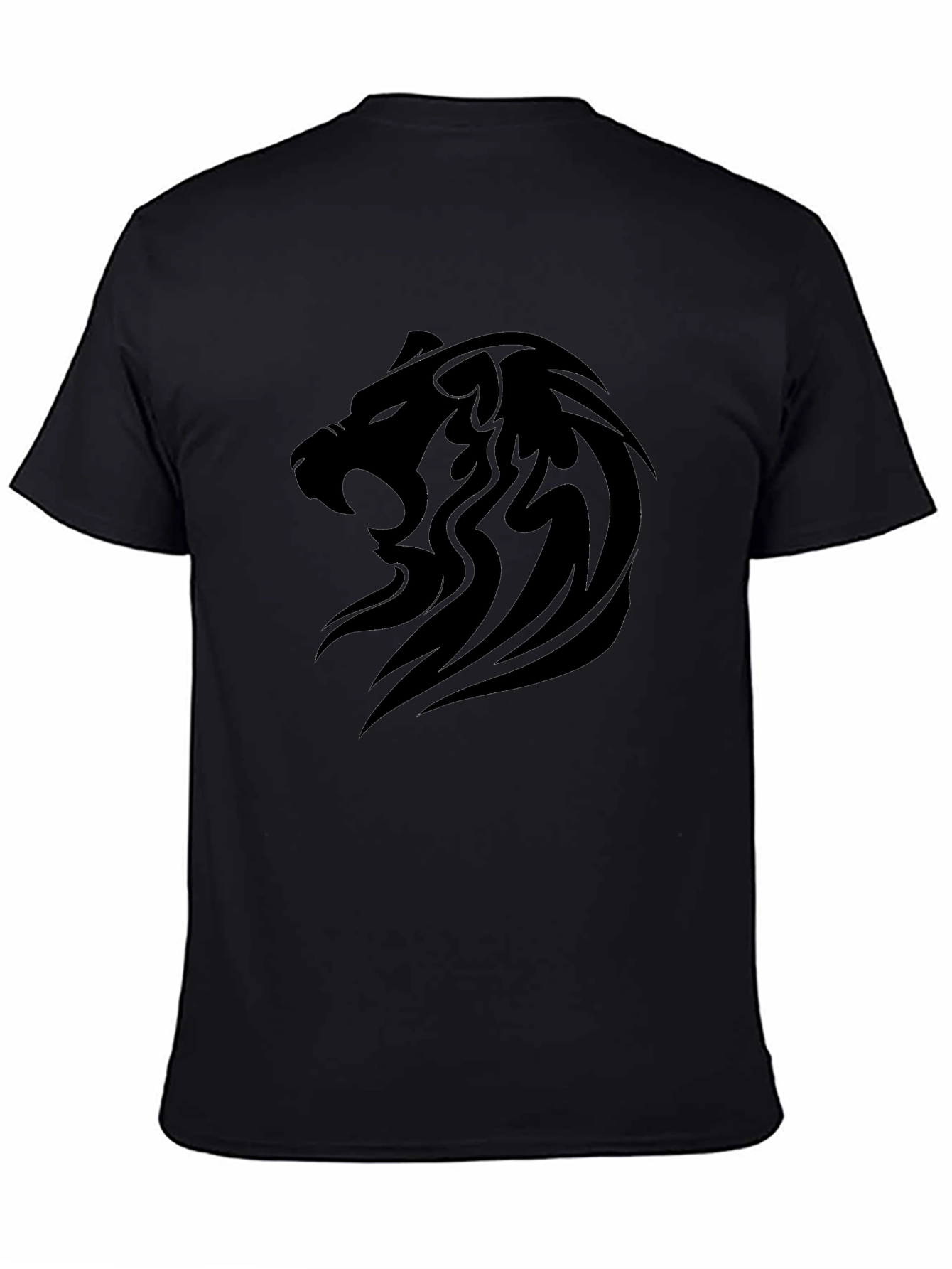 Mens Black Lion Graphic Tee - Bold Tribal Design