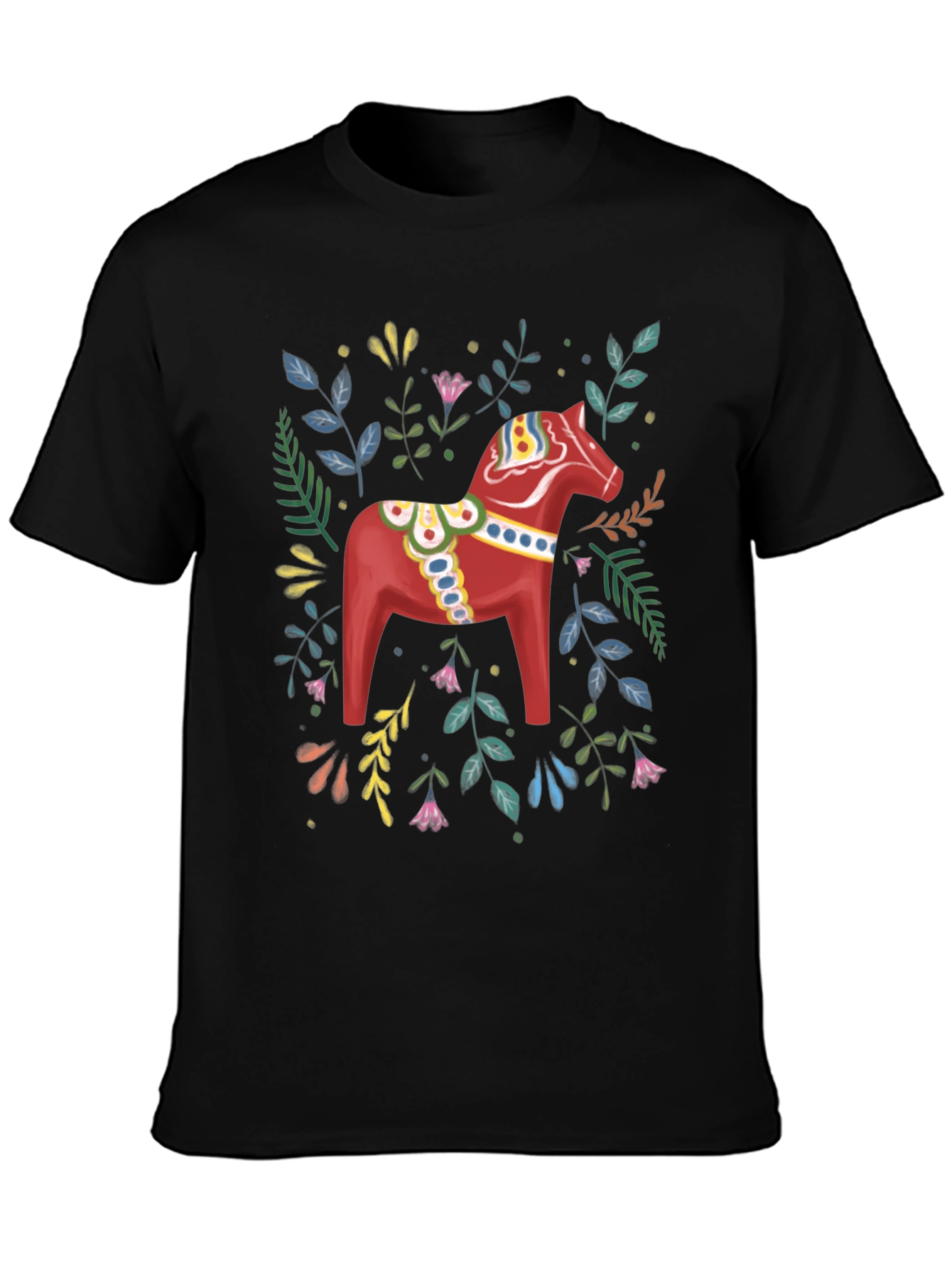 Dala Horse Graphic Tee - Black Cotton T-Shirt