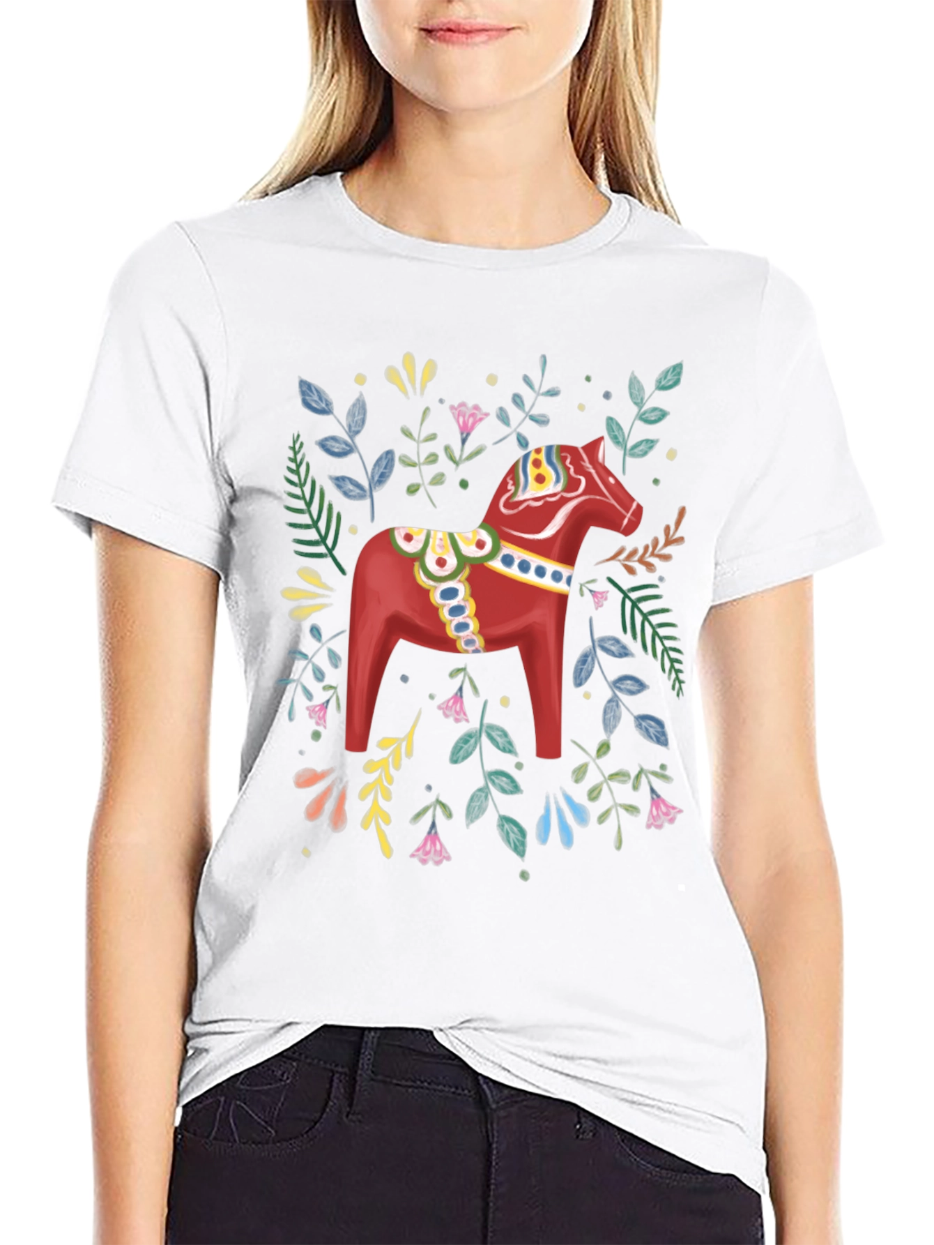 Dala Horse Graphic Tee - Black Cotton T-Shirt