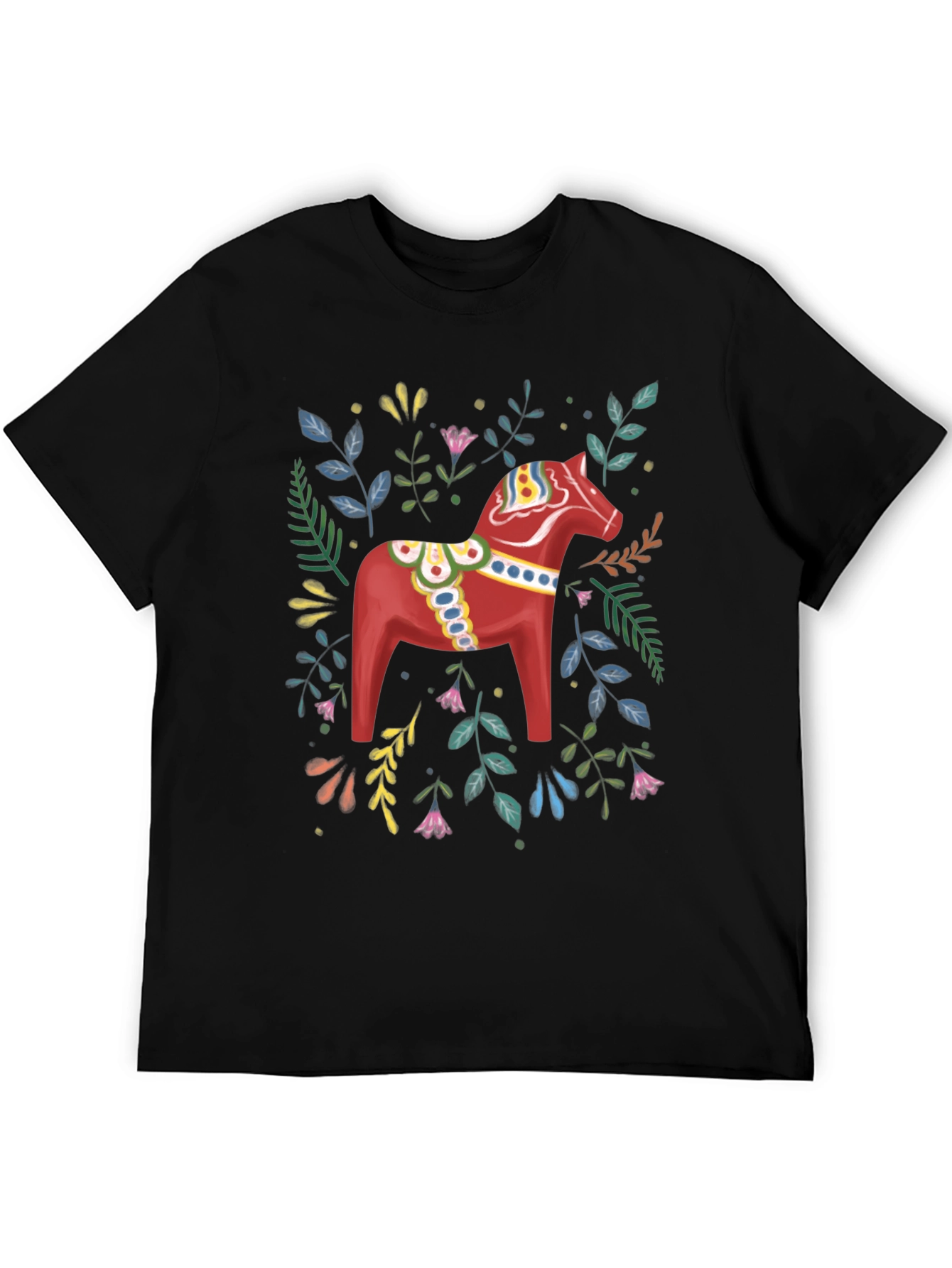 Dala Horse Graphic Tee - Black Cotton T-Shirt