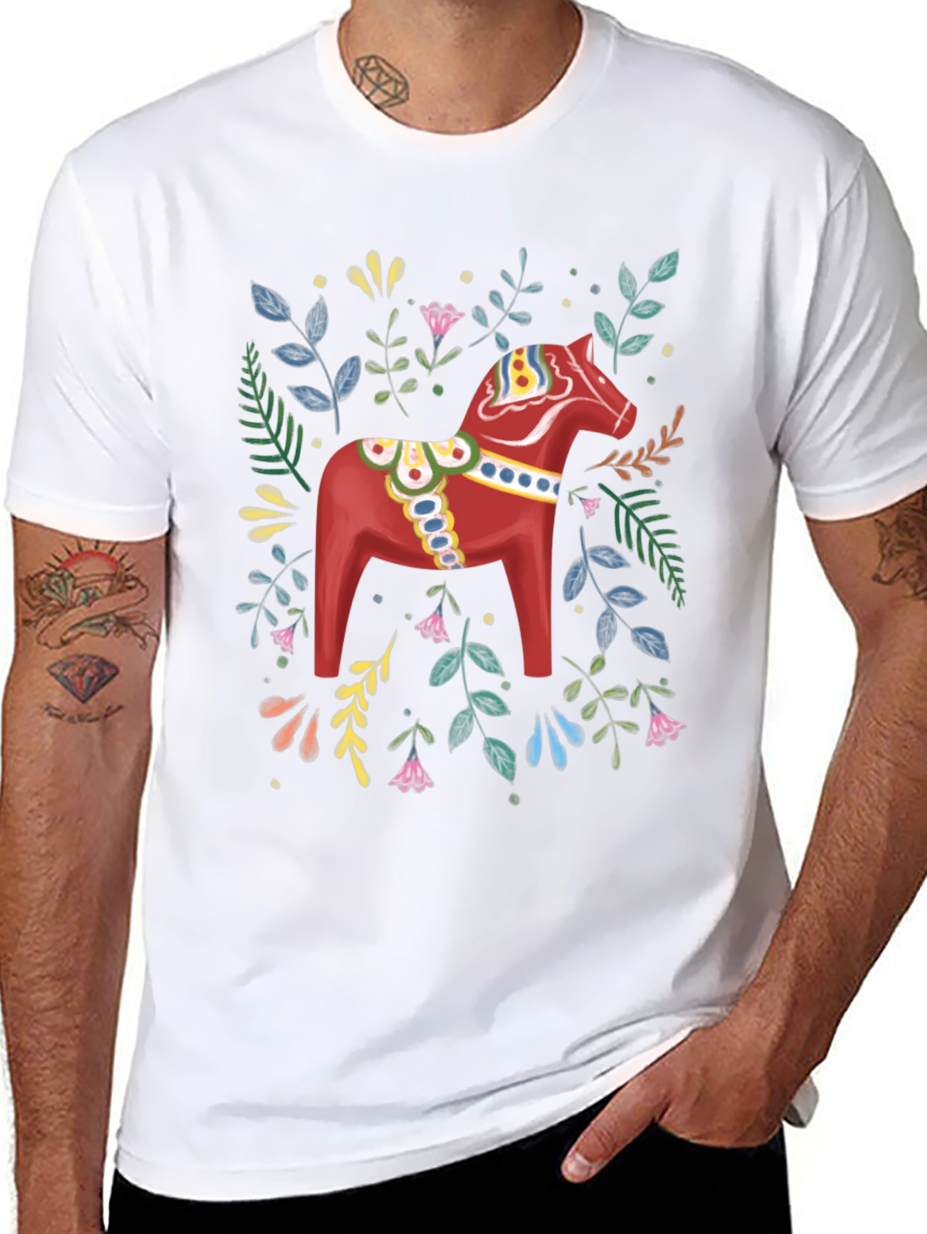 Dala Horse Graphic Tee - Black Cotton T-Shirt