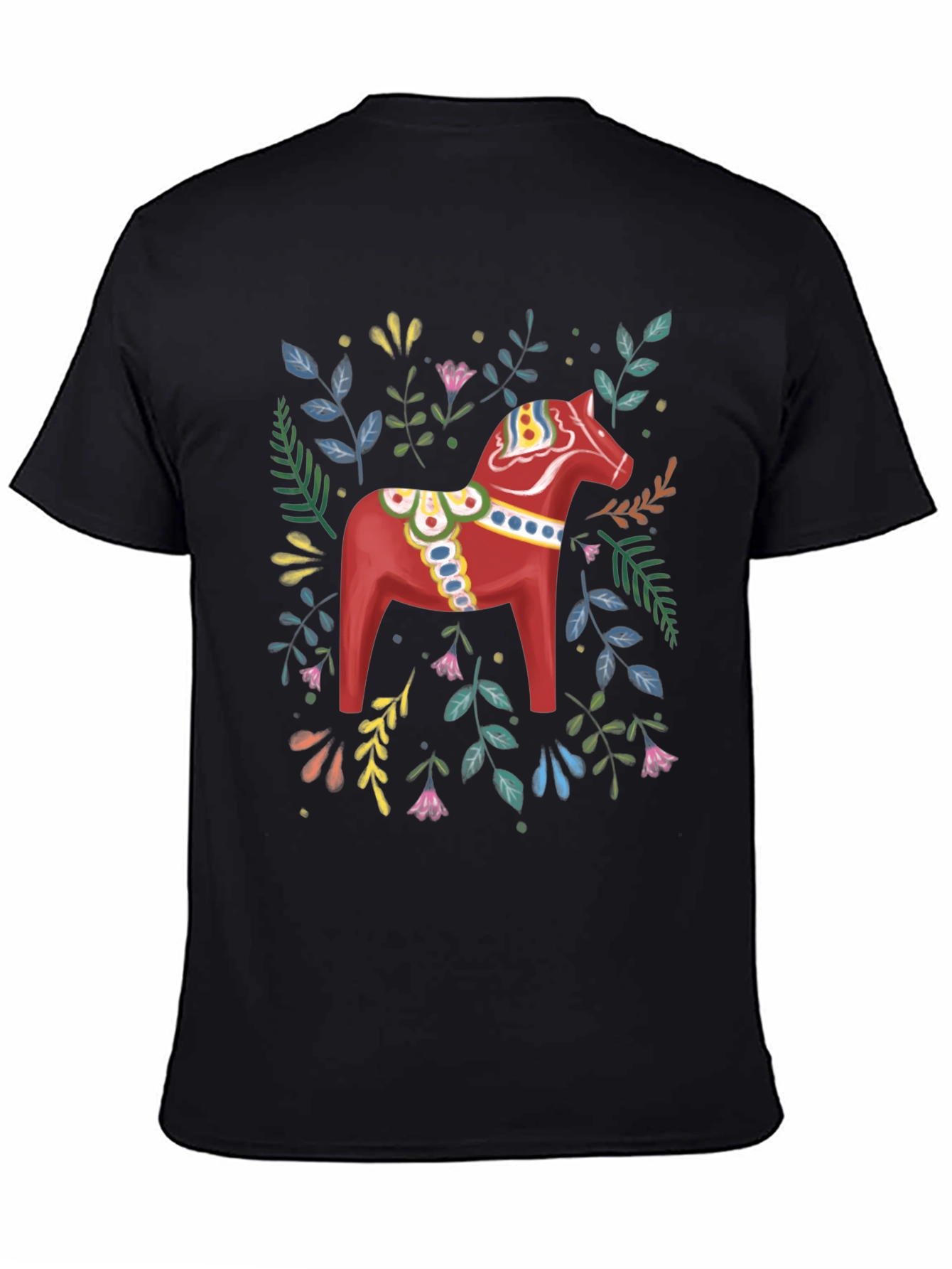 Dala Horse Graphic Tee - Black Cotton T-Shirt