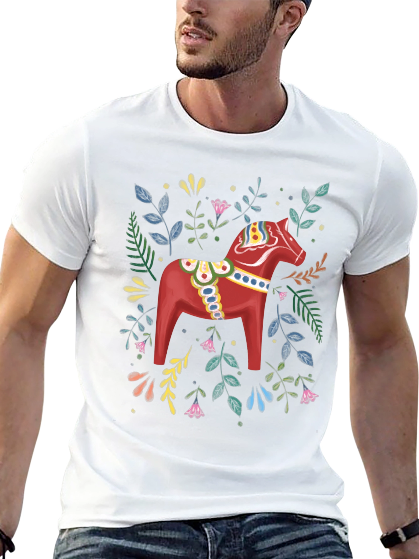 Dala Horse Graphic Tee - Black Cotton T-Shirt