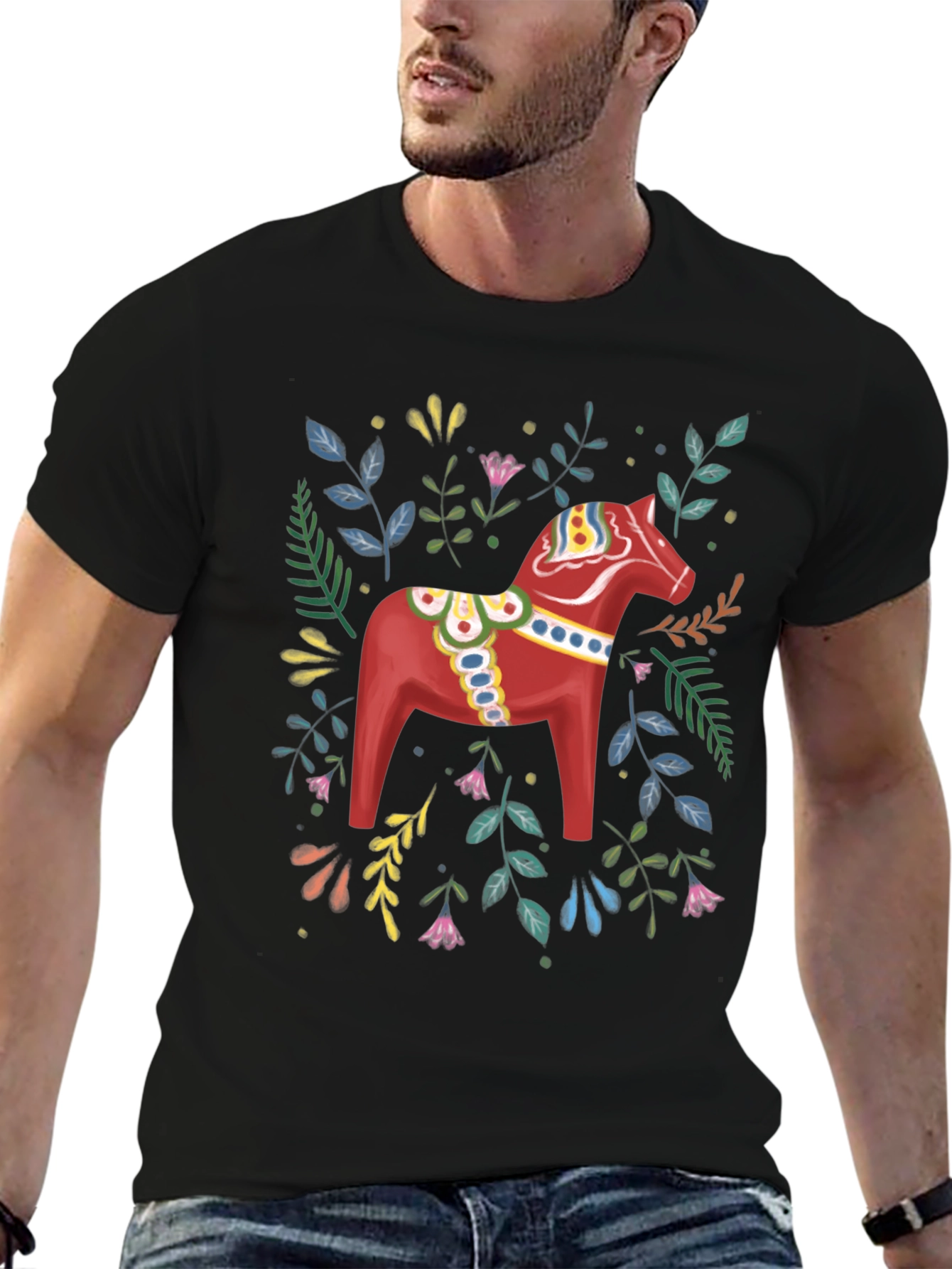 Dala Horse Graphic Tee - Black Cotton T-Shirt