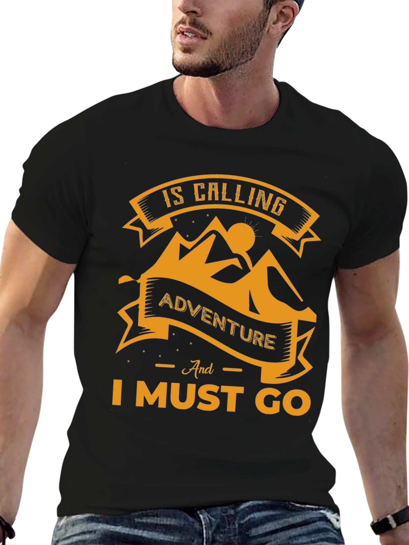 Adventure Awaits Mens Black Graphic Tee