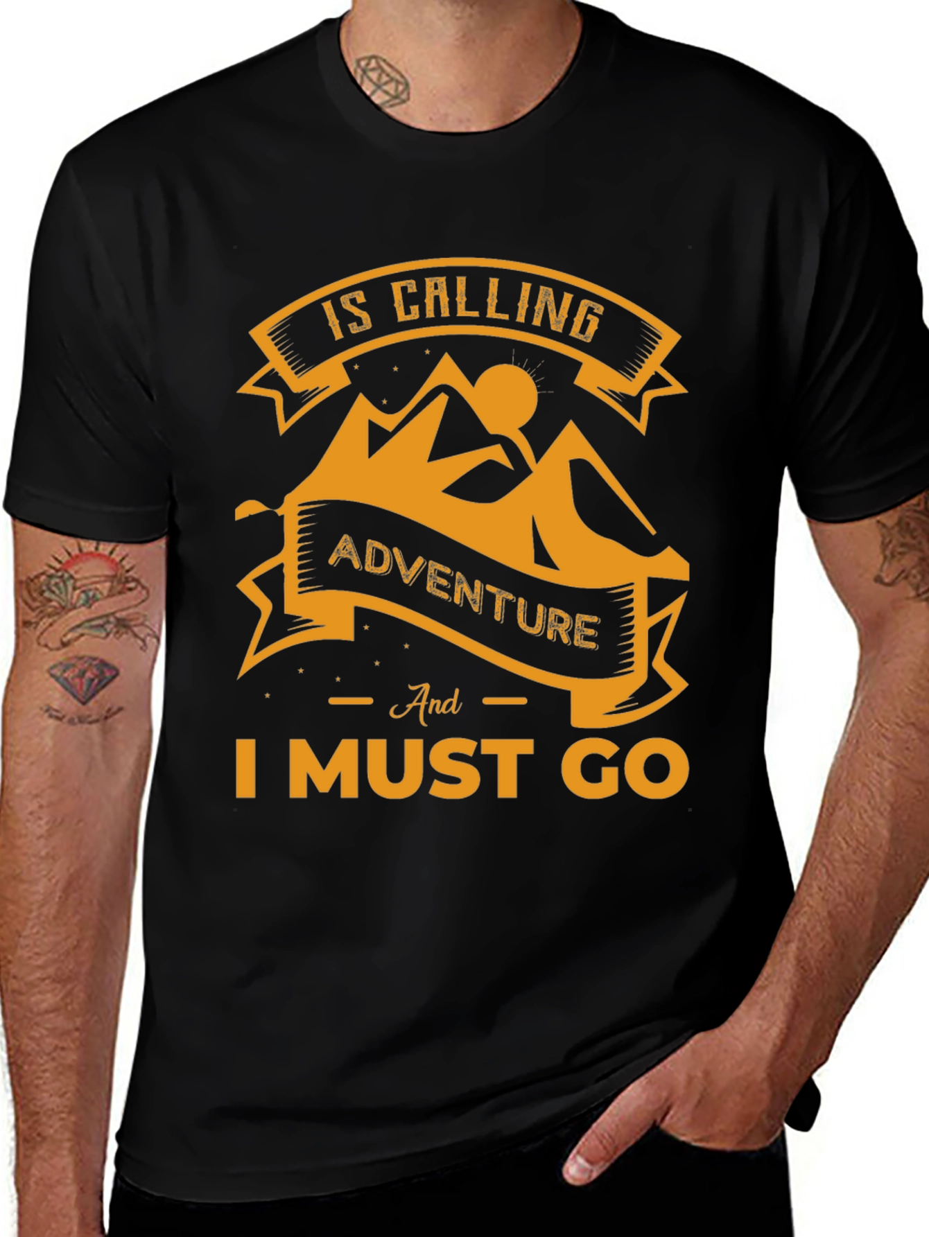 Adventure Awaits Mens Black Graphic Tee