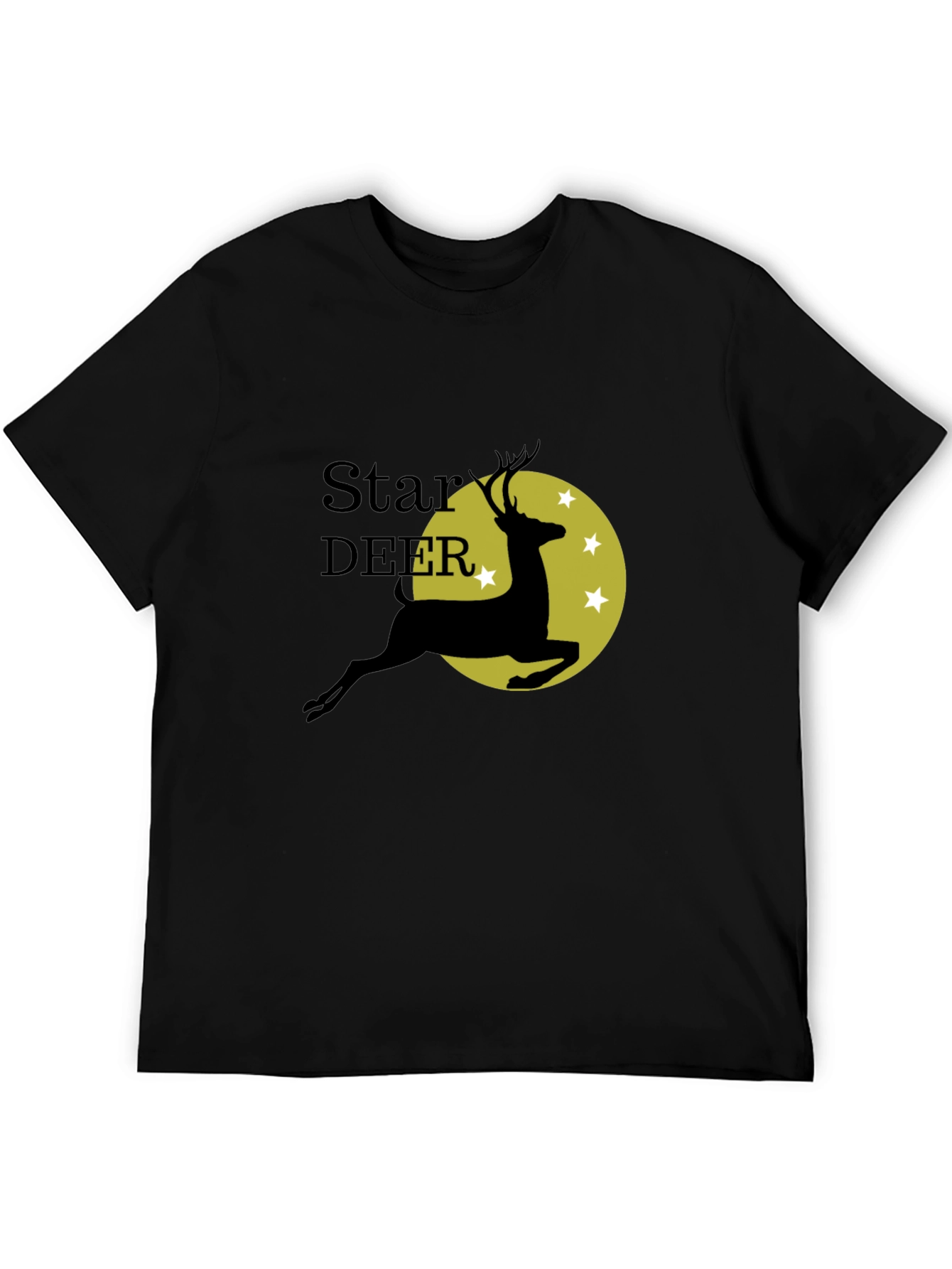 Star Deer Graphic Tee - Black Cotton Blend