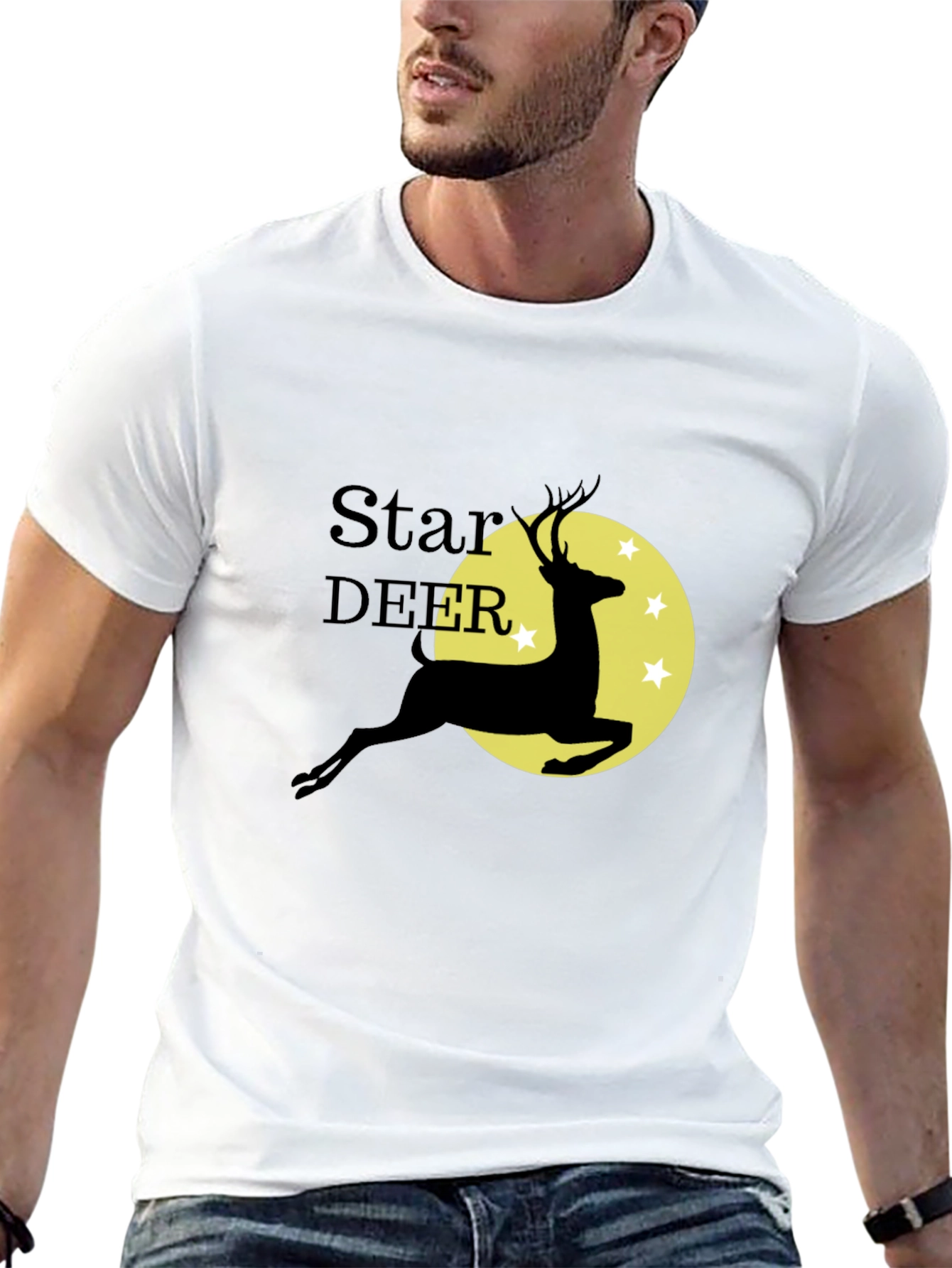 Star Deer Graphic Tee - Black Cotton Blend