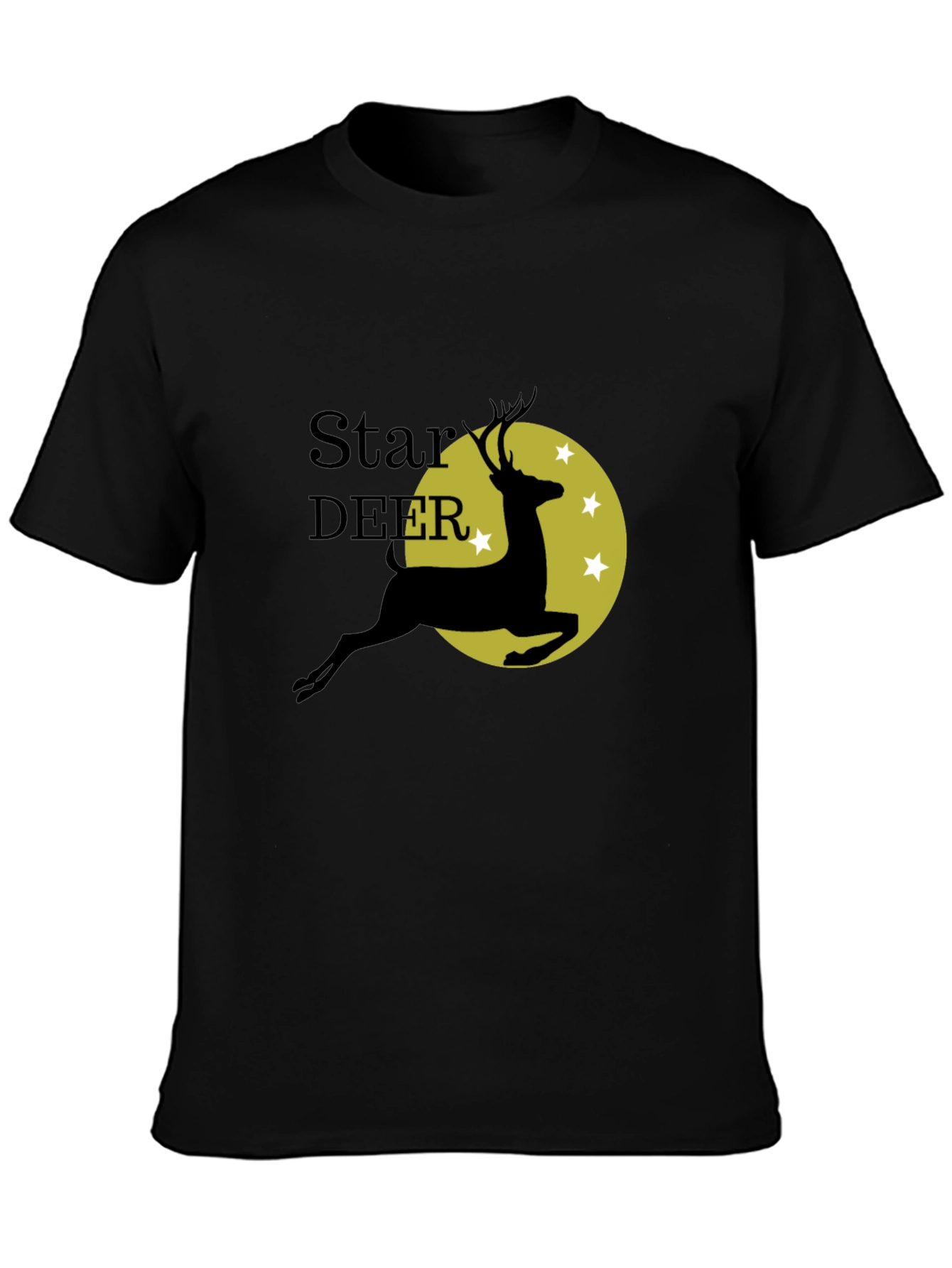 Star Deer Graphic Tee - Black Cotton Blend