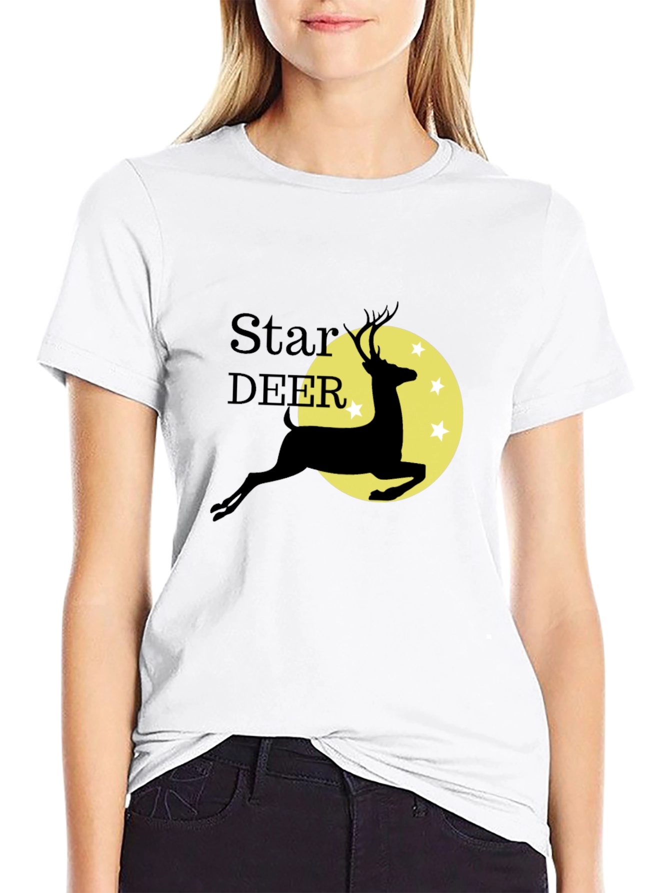 Star Deer Graphic Tee - Black Cotton Blend