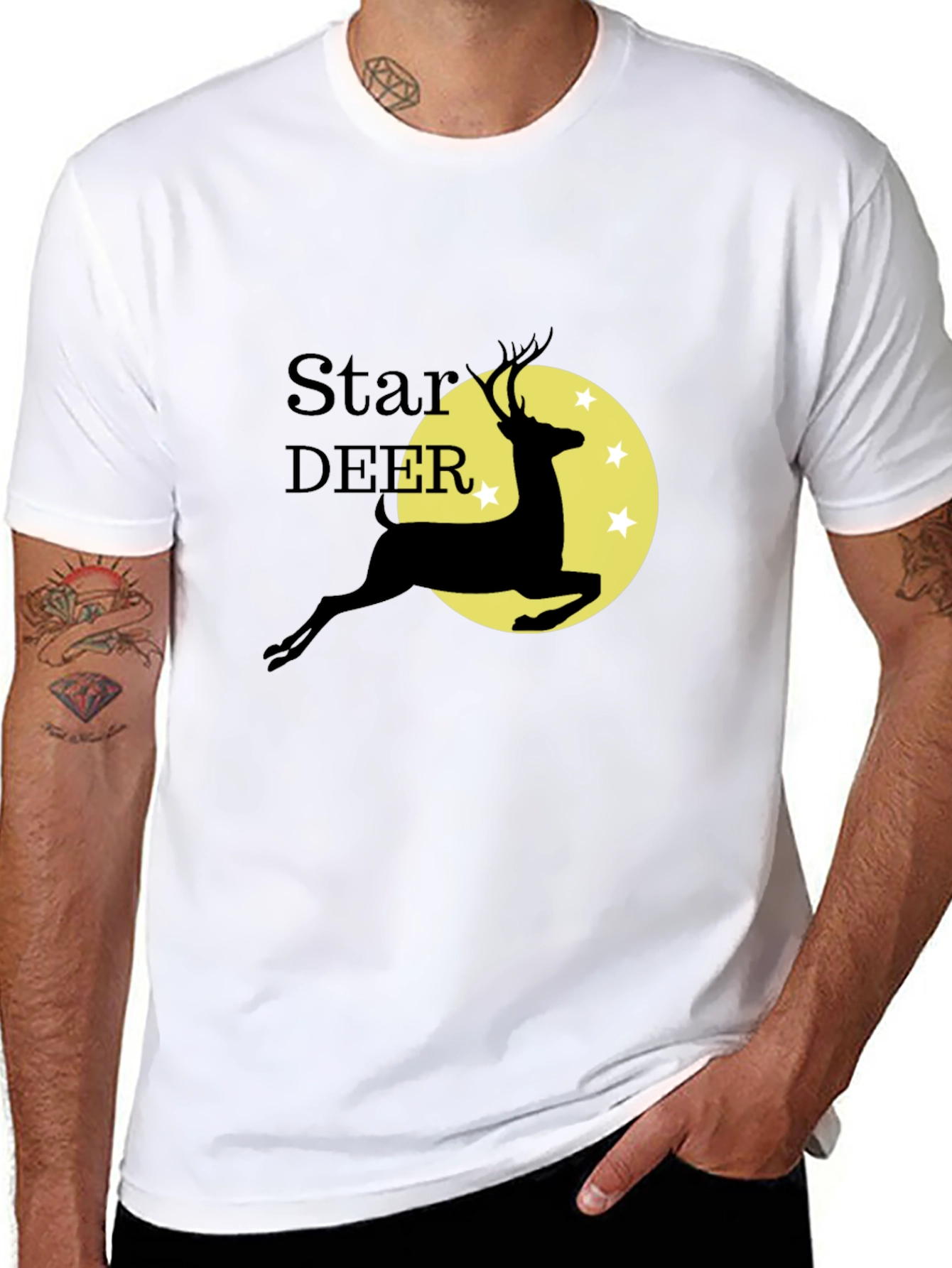 Star Deer Graphic Tee - Black Cotton Blend