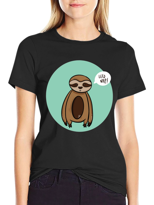 Cute Sloth Lets Nap Black T-Shirt