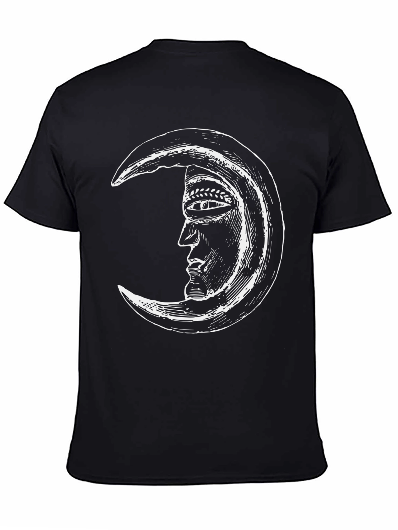 Crescent Moon Face Graphic Tee - Black Cotton T-Shirt