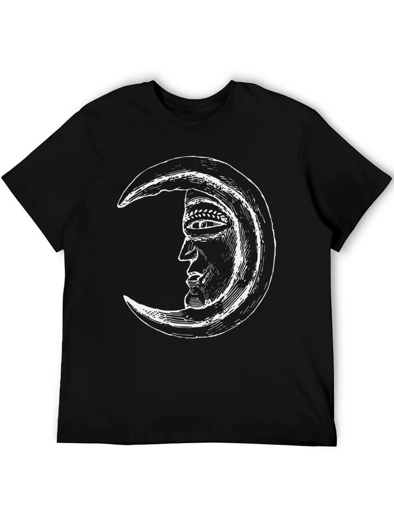 Crescent Moon Face Graphic Tee - Black Cotton T-Shirt