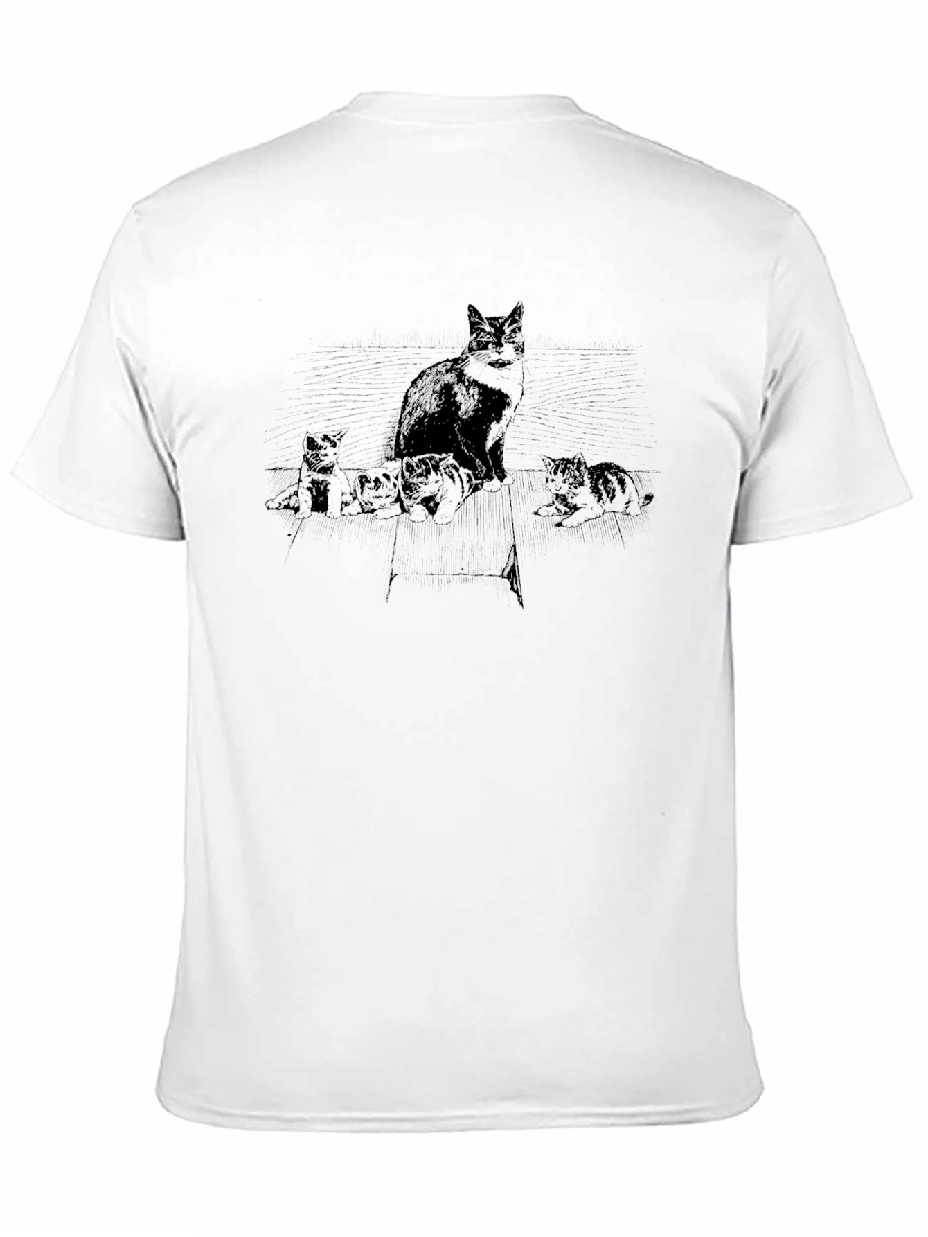 Cat & Kittens Graphic Tee - Black Cotton T-Shirt