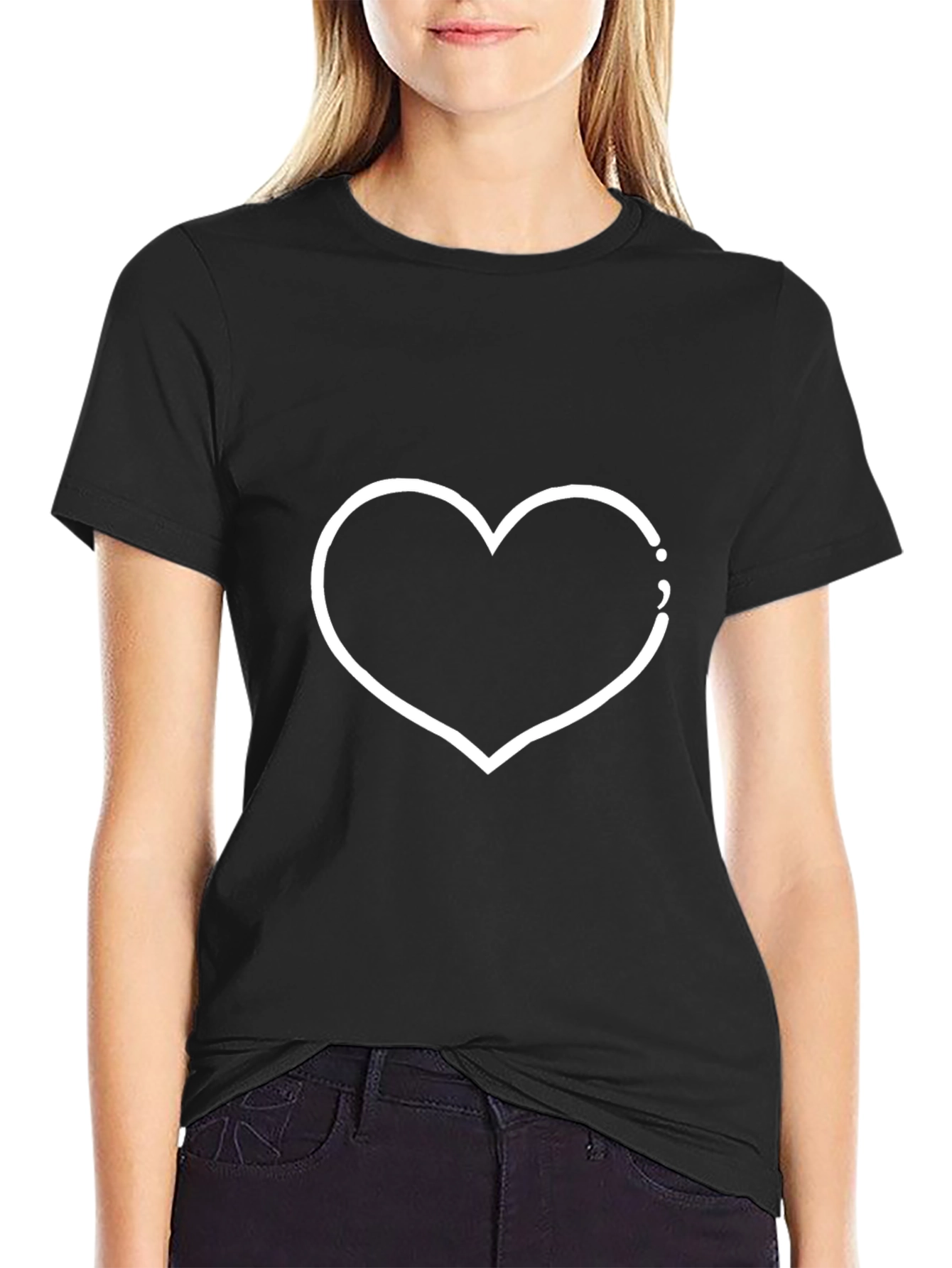 Heart Outline Graphic Black T-Shirt