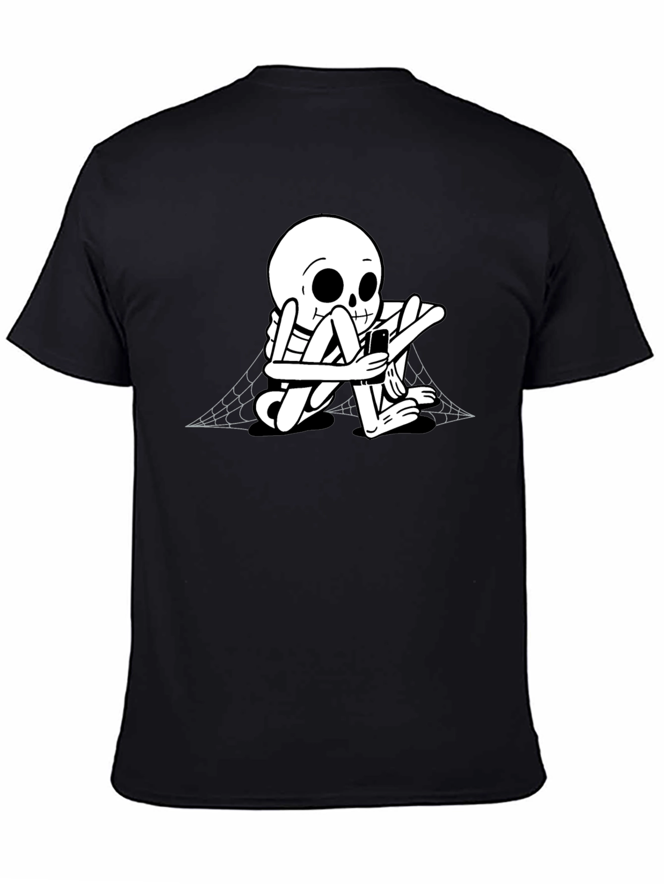 Skeleton on Phone Black Graphic Tee