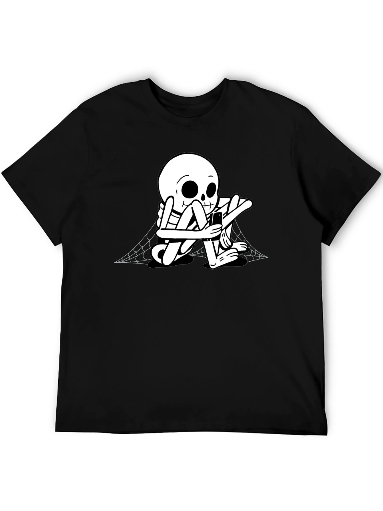 Skeleton on Phone Black Graphic Tee