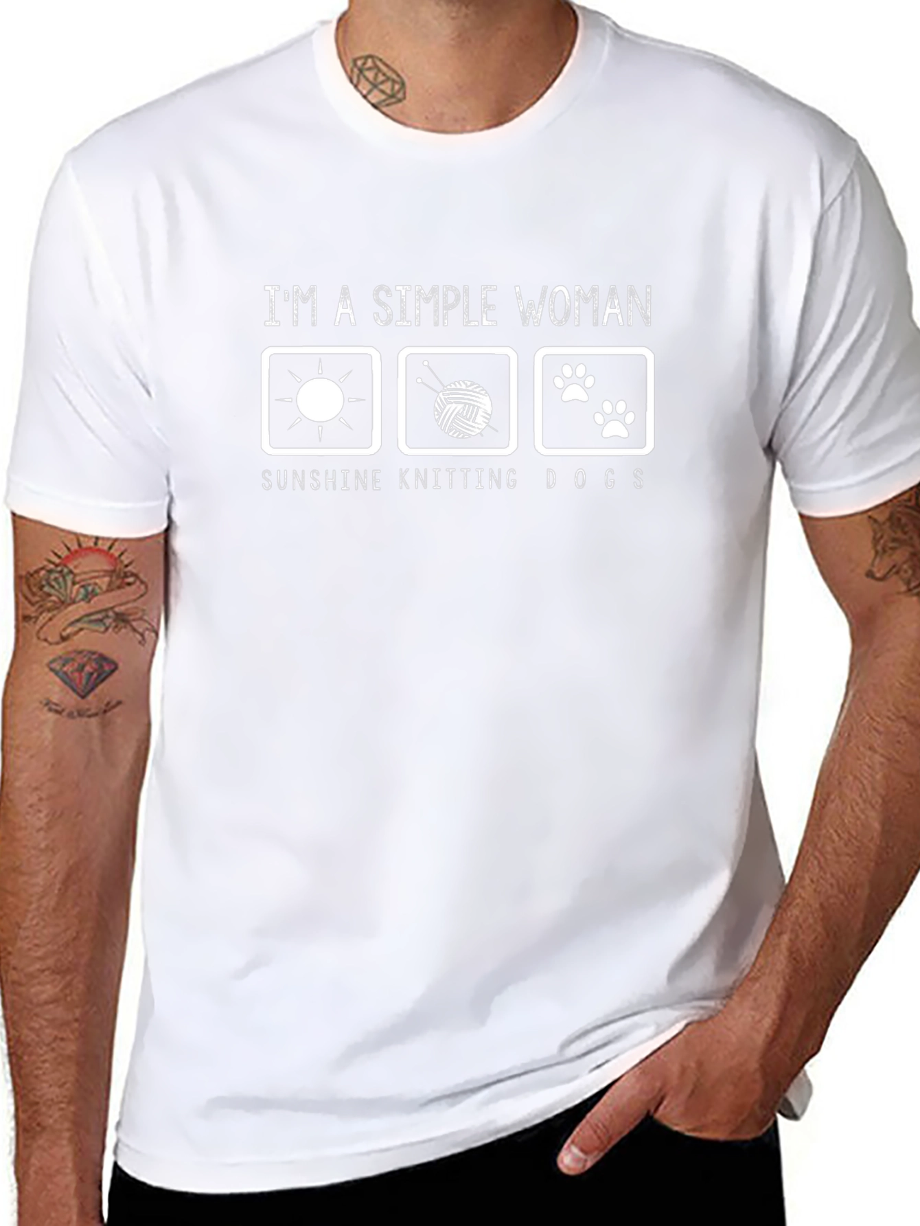 Simple Woman Tee: Sunshine Knitting Dogs