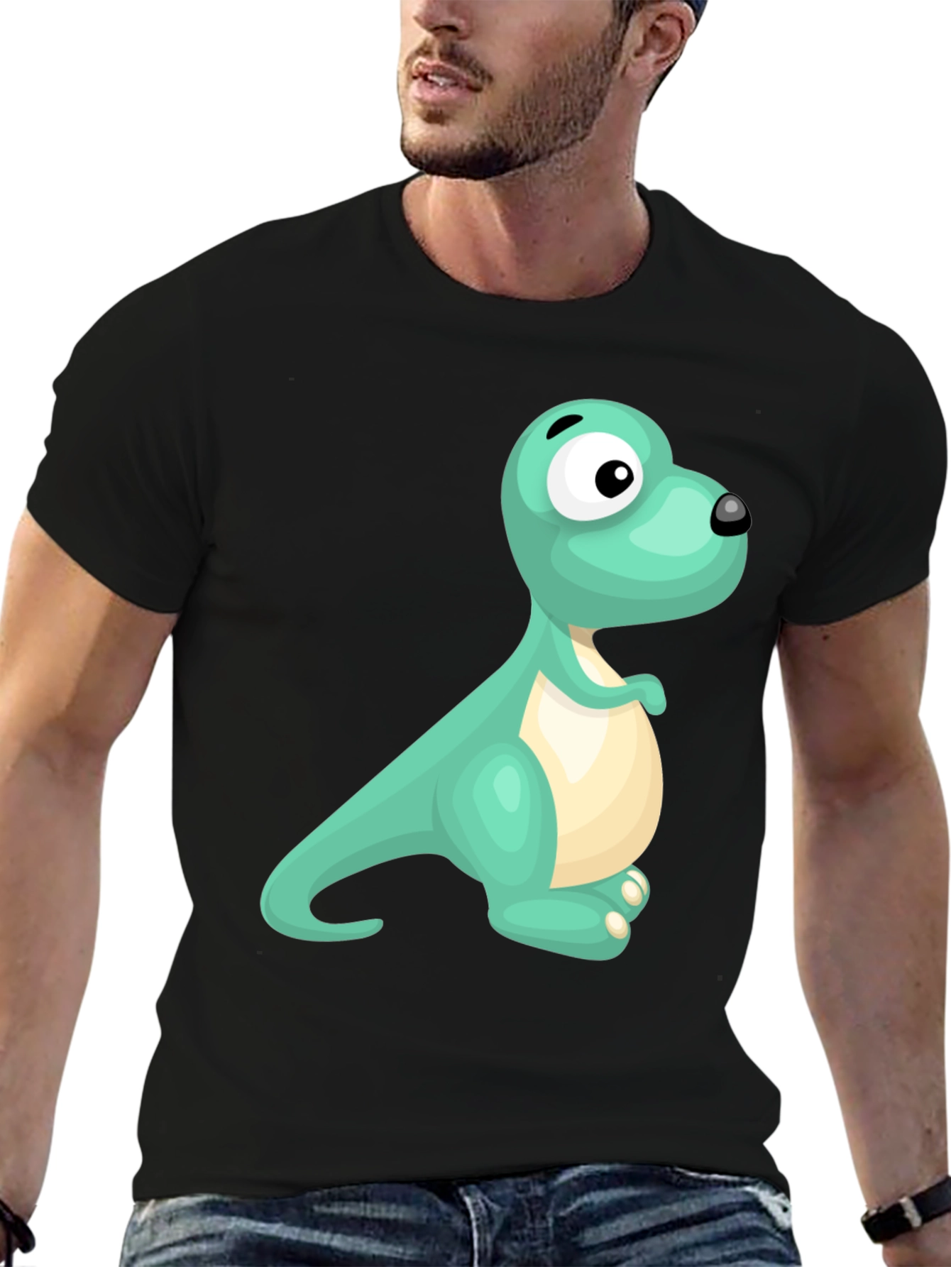 Cartoon Dinosaur Graphic Black T-Shirt